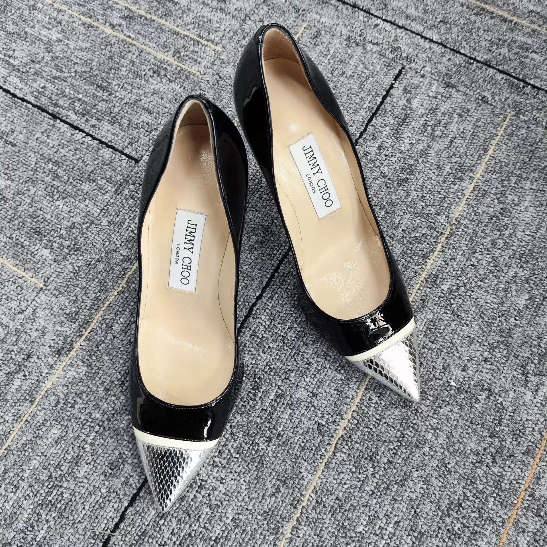 Jimmy Choo Jimmy Choo Patent Colorblock Heels Black 34.5 Size US 4 / IT 34 - 1 Thumbnail