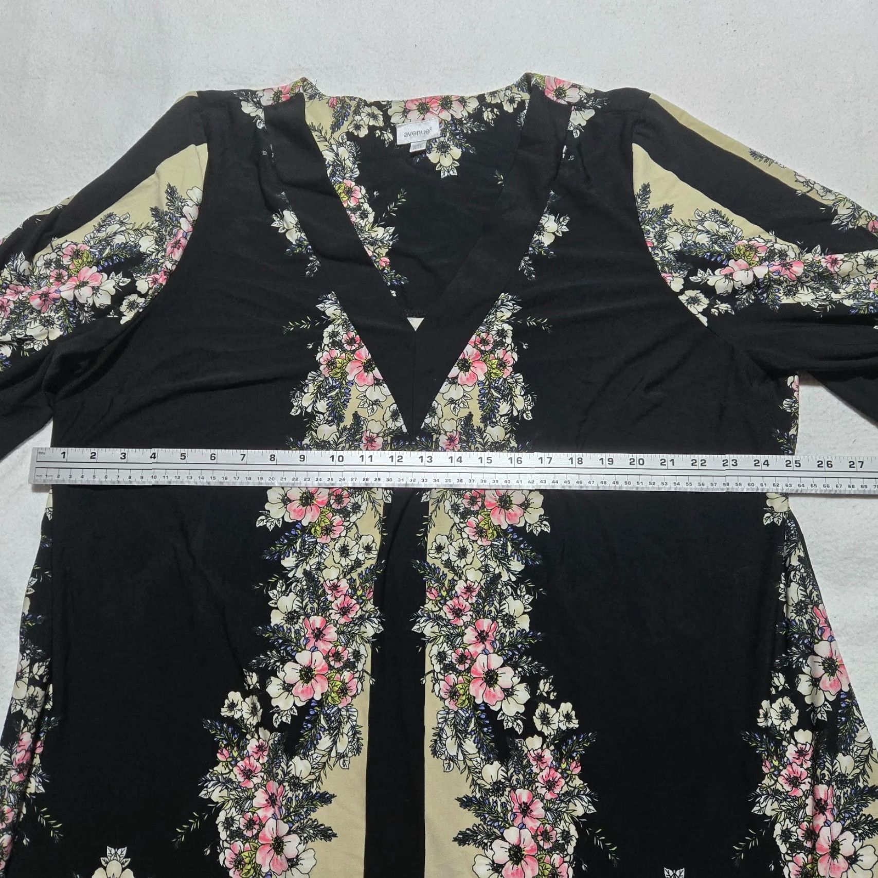 Avenue Avenue Shirt Womens 22/24 Floral Black Multicolor 3/4 Sleeve V-Neck Polyester Blouse Top Ladies Size 3XL / US 20-22 - 4 Thumbnail