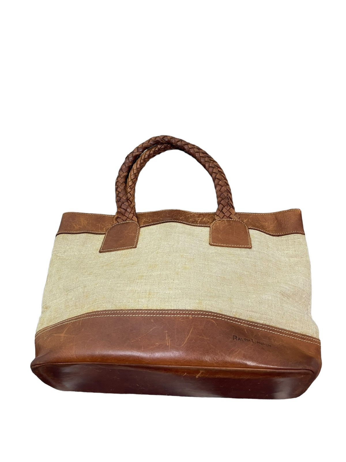 Ralph Lauren Leather Woven Cotton Vtg Ralph Lauren Tote Bag 4🟩 Size ONE SIZE - 5 Thumbnail
