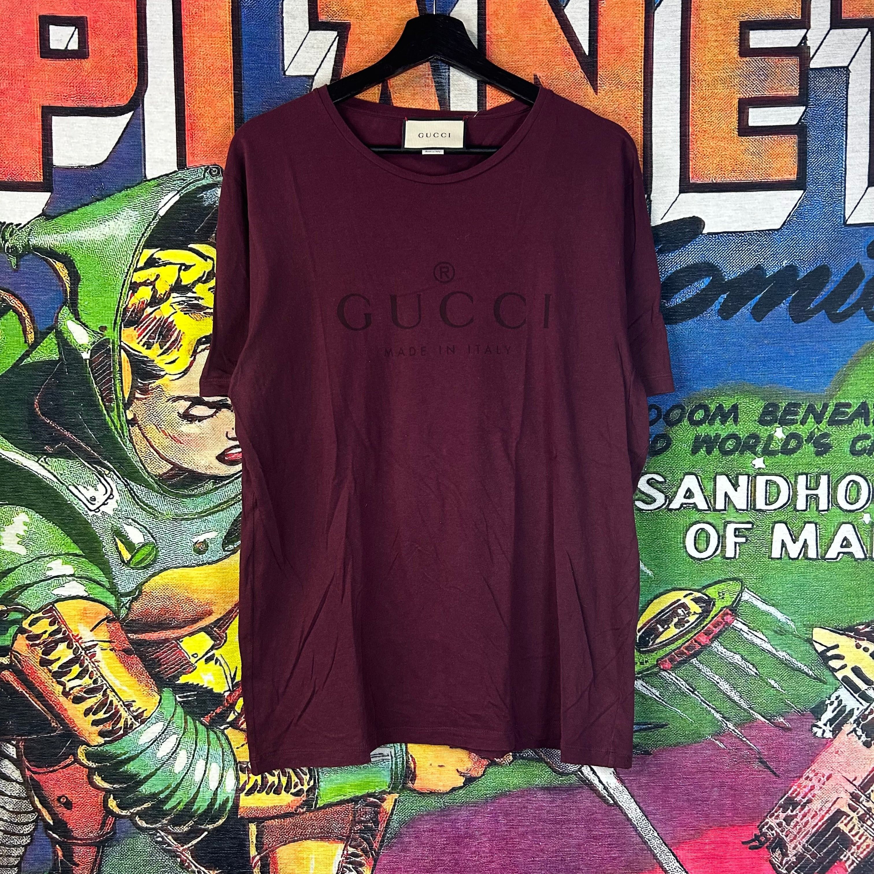 Gucci Gucci Logo Tee Maroon Size XXL (fits L) Size US L / EU 52-54 / 3 - 1 Thumbnail