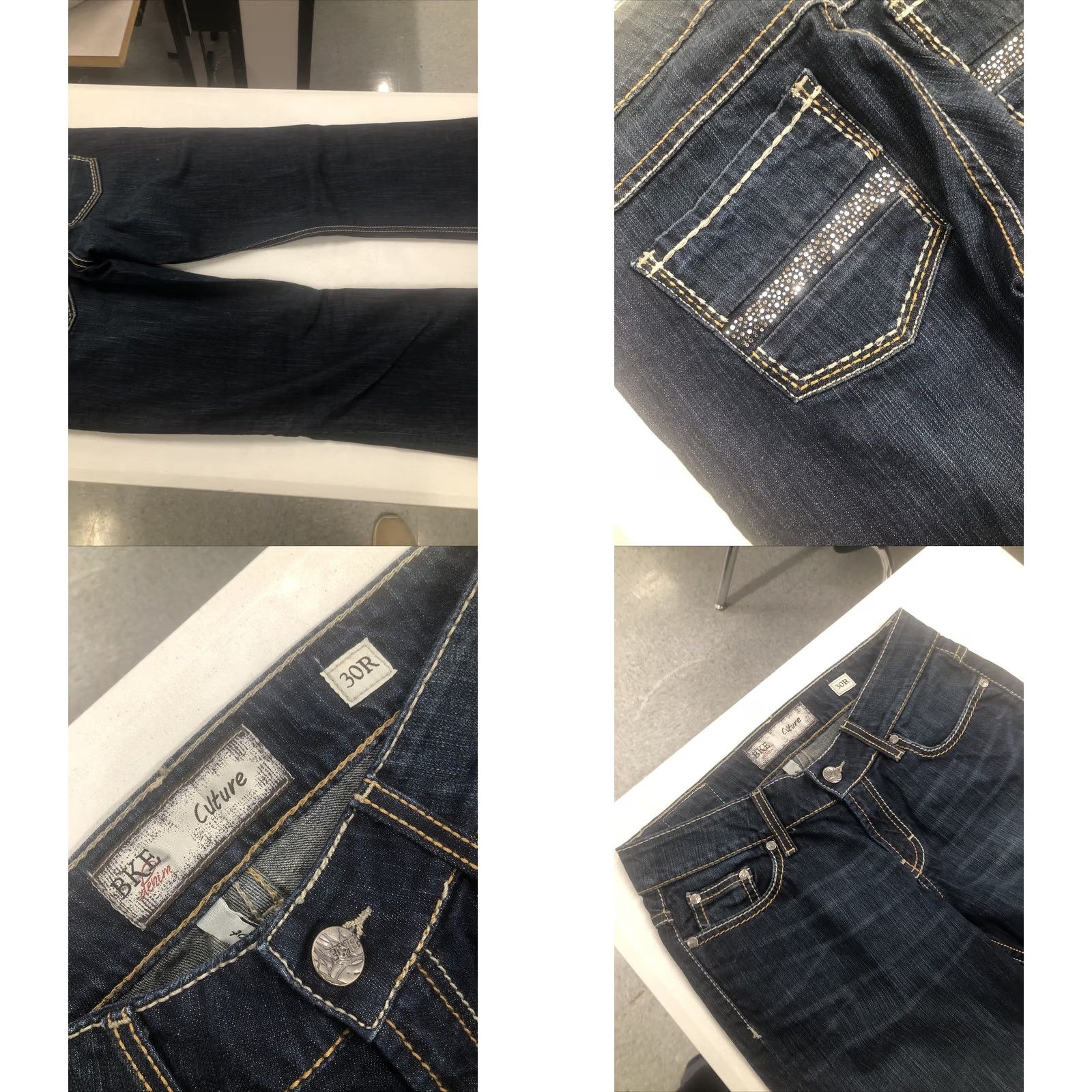 Vintage BKE Culture 9" rise Boot Cut Jeans 30 X 31.5 Dark Blue Bling Stitch Denim Spandex Cotton Tencel Bemberg Buckle Women Regular Size 30 Inseam 31.5 Size 30" / US 8 / IT 44 - 8 Thumbnail