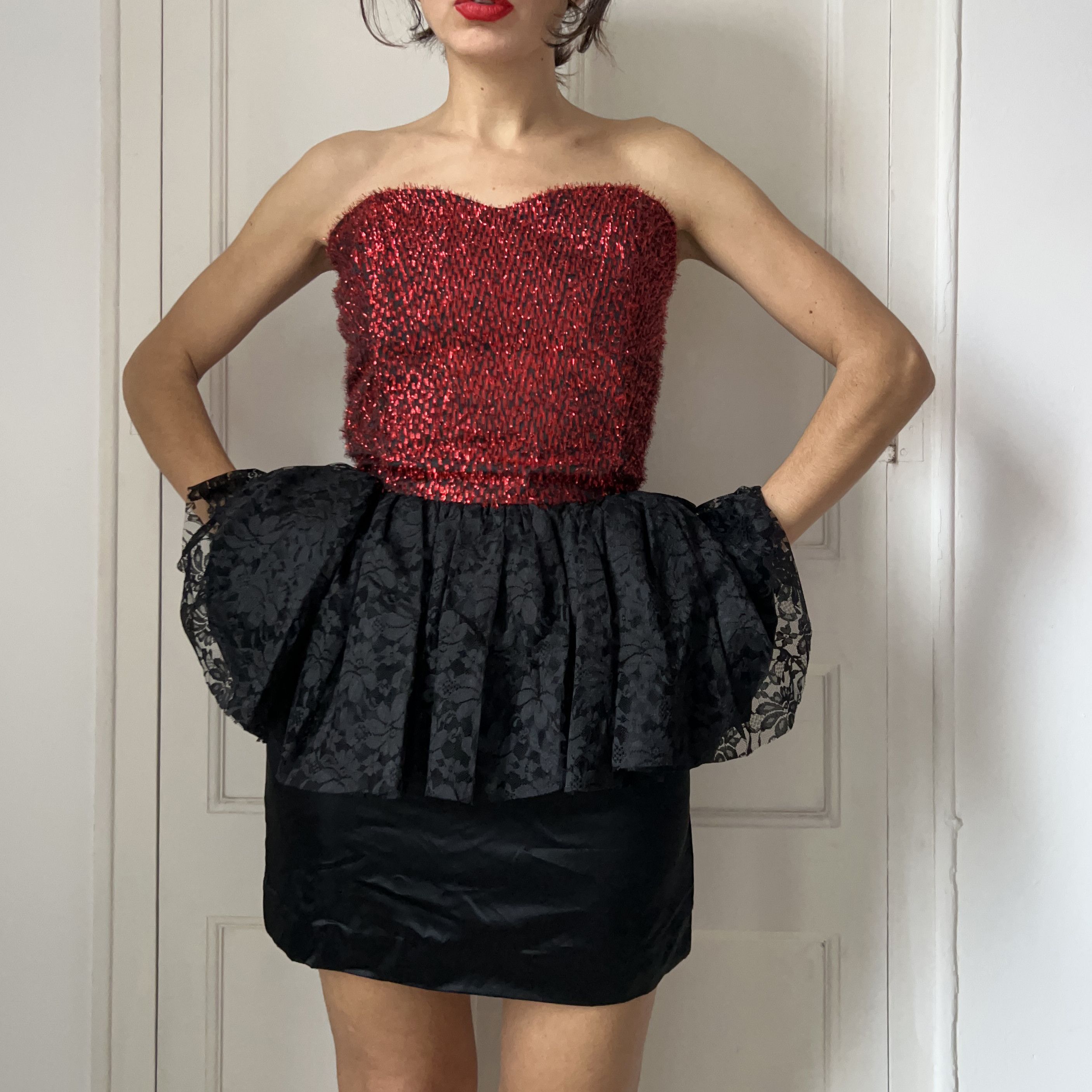 Vintage Vintage 80s Red Lurex Corset Mini Dress Size M / US 6-8 / IT 42-44 - 4 Thumbnail