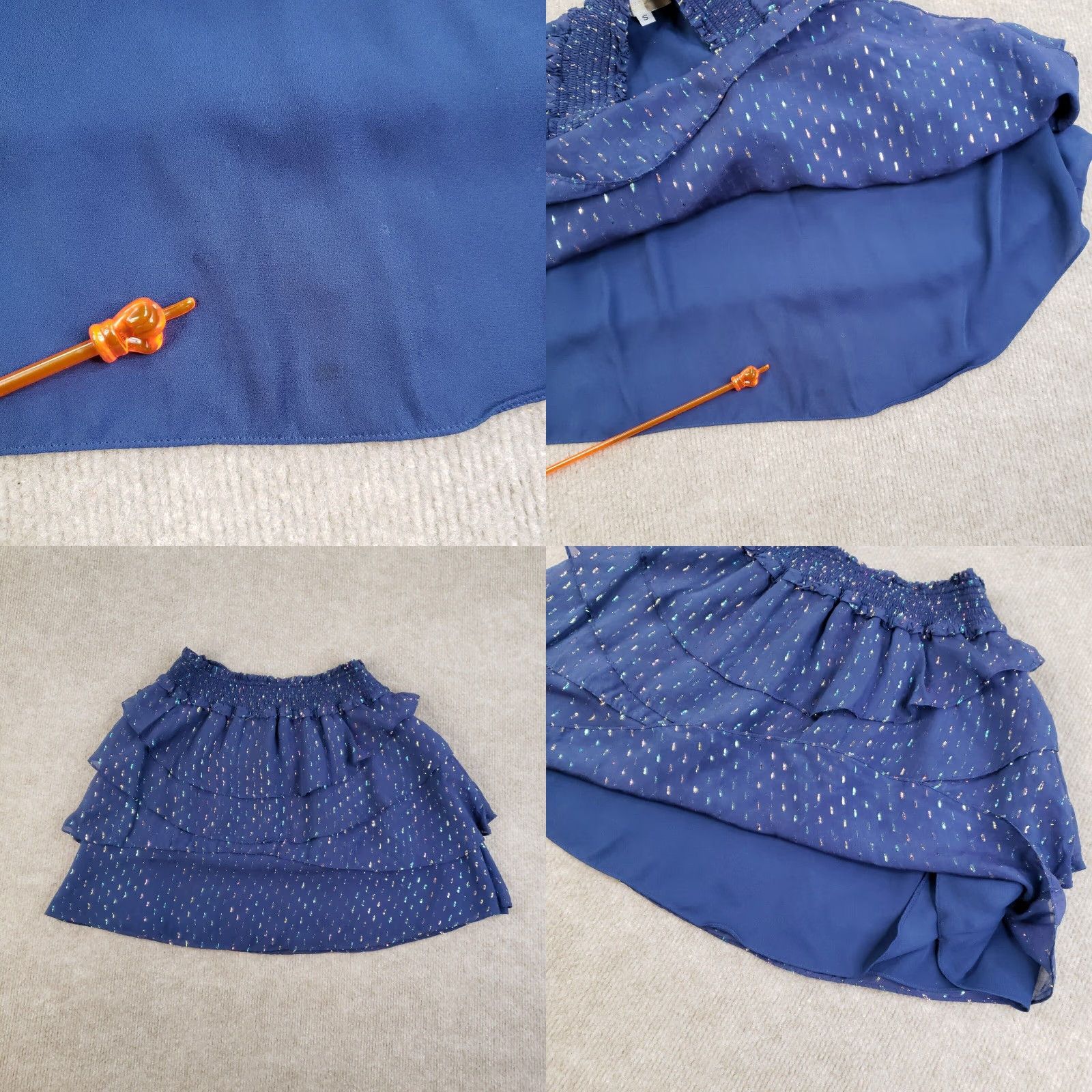 Ramy Brook Ramy Brook Skirt Women S Blue Layered Mini Short Lined Smocked Elastic Waist Glitter Size 28" / US 6 / IT 42 - 8 Thumbnail