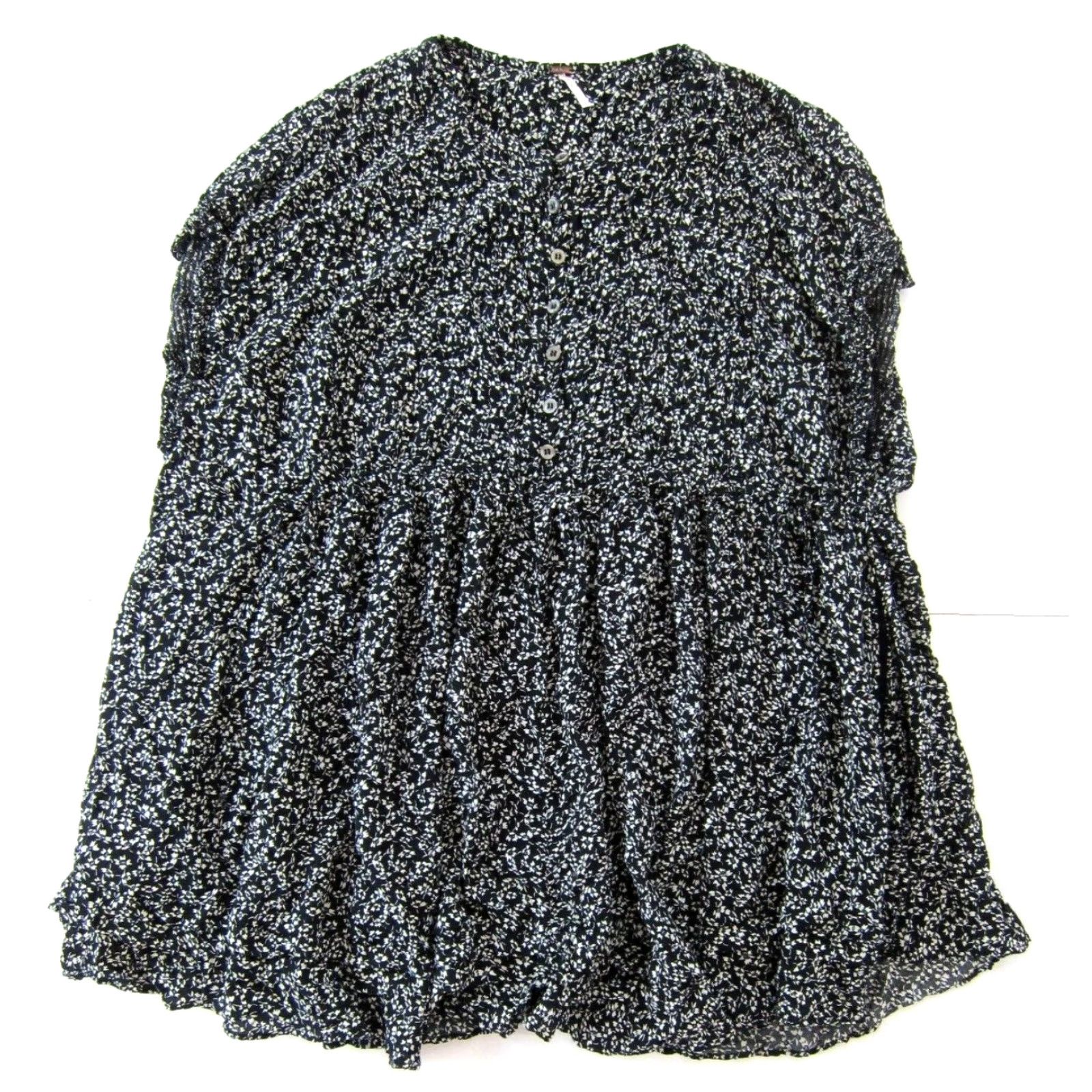 Free People Free People 100% Rayon Black Floral Cap Sleeve Tunic Smock Dress M Women's Pocket Shirt Dress Size M / US 6-8 / IT 42-44 - 2 Thumbnail