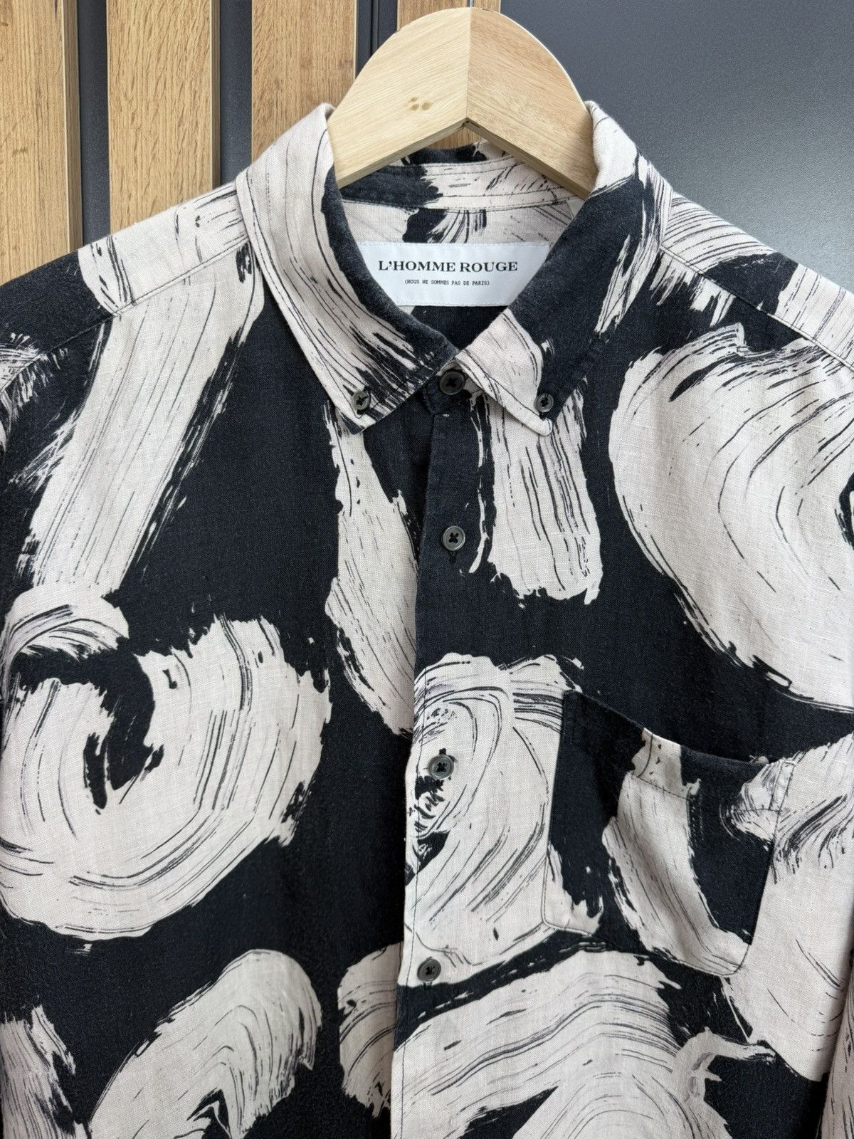 L'Homme Rouge L’Homme Rouge Linen Shirt Abstract Print Black Beige Size L Size US L / EU 52-54 / 3 - 2 Thumbnail