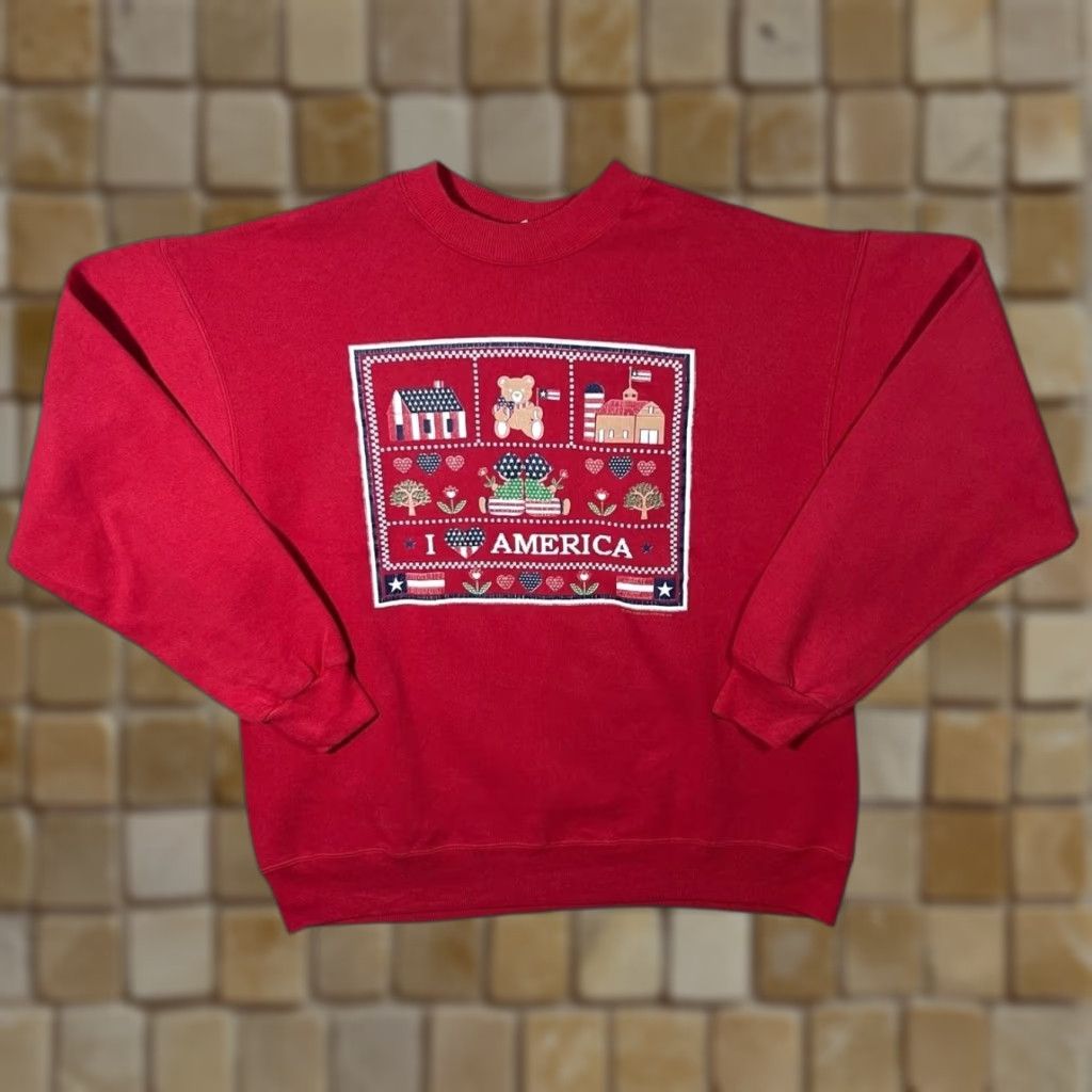 Hanes Vintage Hanes I Love America Souvenir Graphic Sweatshirt Mens Large Red Size US L / EU 52-54 / 3 - 1 Thumbnail