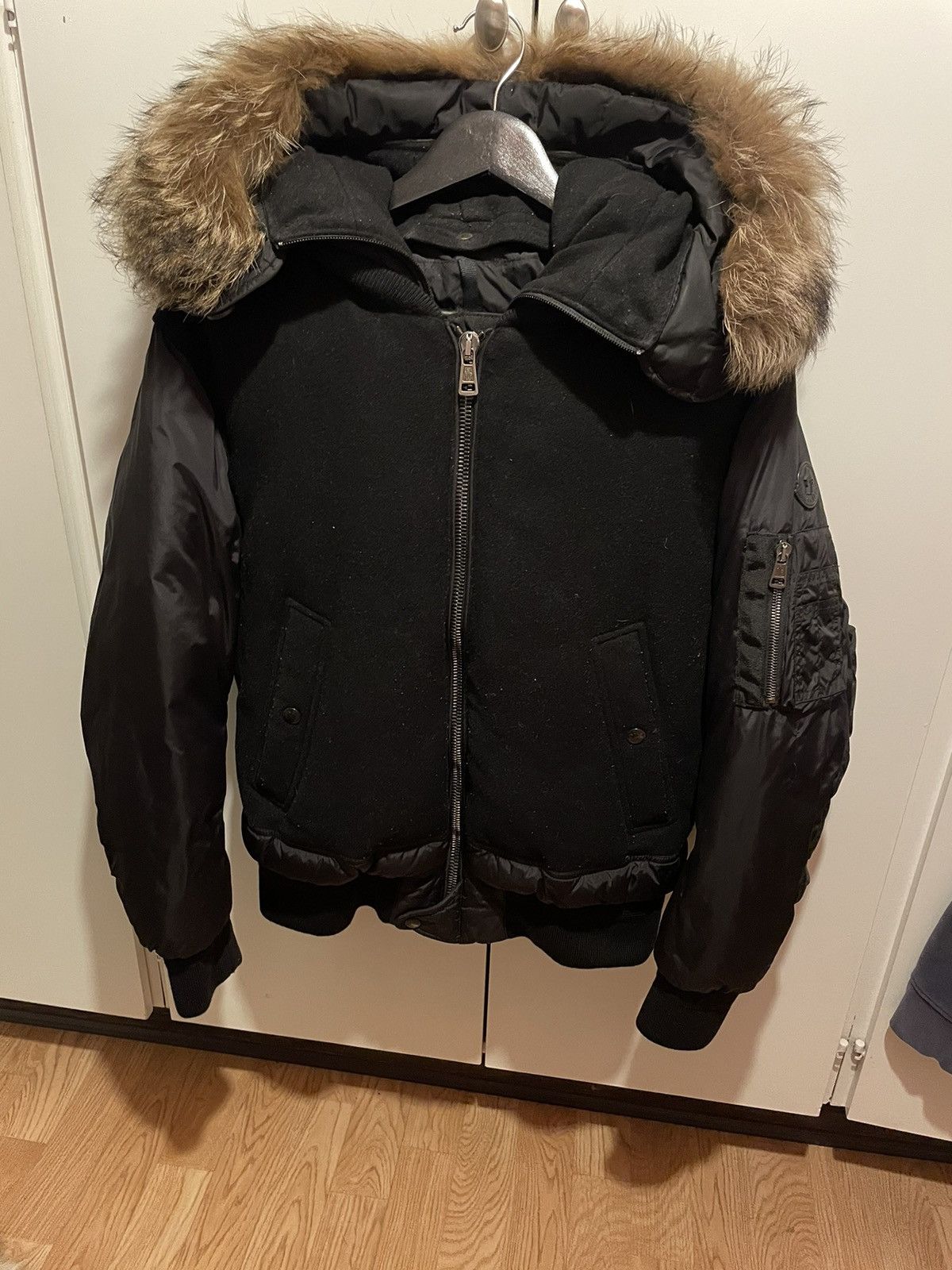 image of Moncler Muscade Fur Down Jacket in Black, Men's (Size Small)