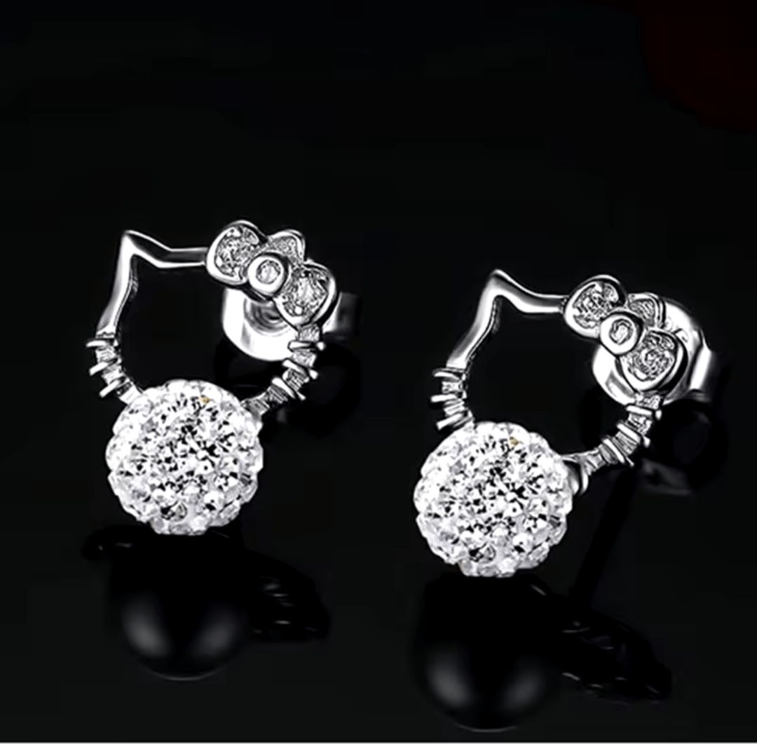 Japanese Brand HELLO KITTY Earrings Cubic Zirconia Pearl, Silver Color, NEW Size ONE SIZE - 9 Thumbnail