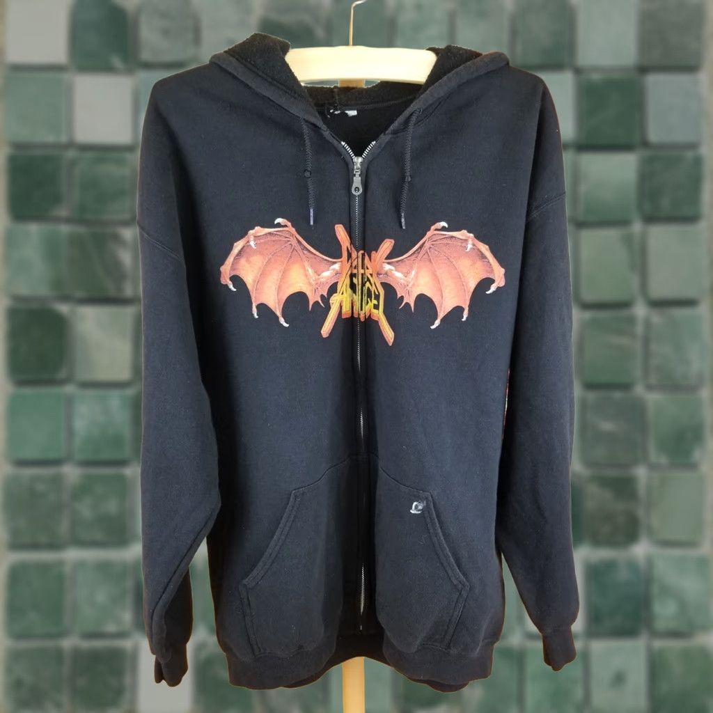 Vintage VINTAGE 90' DARK ANGEL DARKNESS DESCENDS TRASHED METAL FULL ZIP UP HOODIES XL BLACK Mens Hoodie 90s Concert Theme Size US XL / EU 56 / 4 - 1 Thumbnail