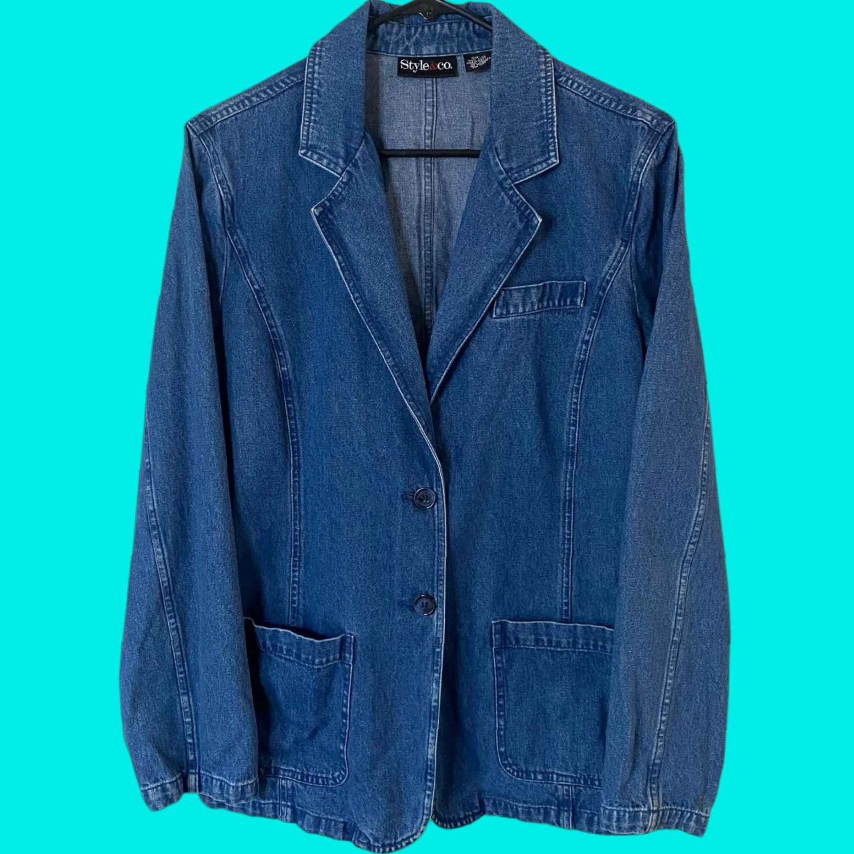 Style & Co VINTAGE Style & Co. Denim Blazer Jacket Blue Women's Size 12 Classic 90s Retro Size XL / US 12-14 / IT 48-50 - 1 Thumbnail