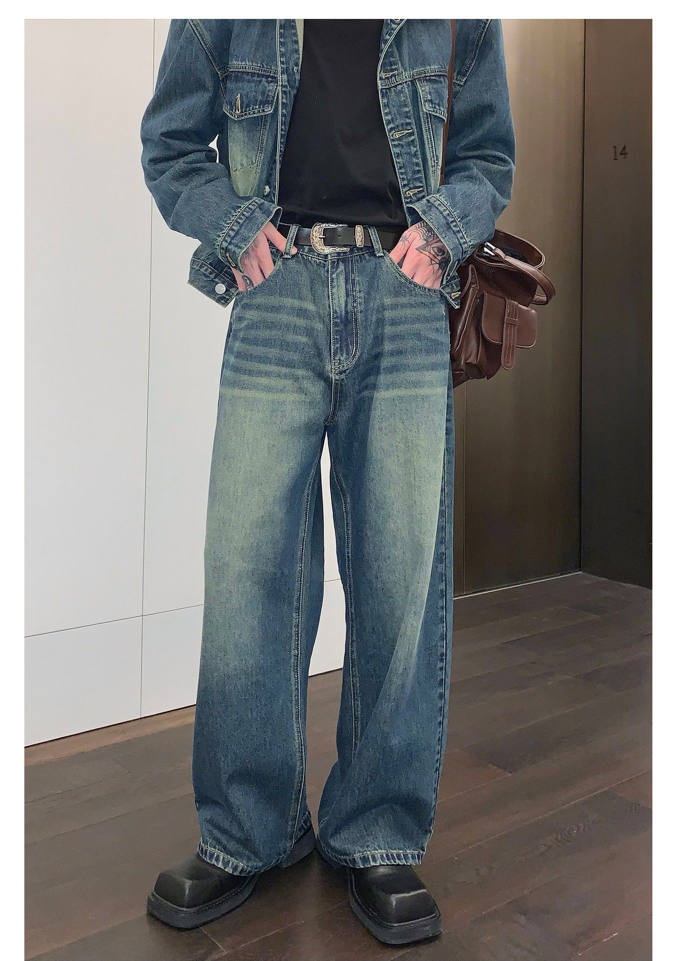 Japanese Brand × Jean Japanese retro distressed men's all-match straight jeans Size US 32 / EU 48 - 1 Thumbnail