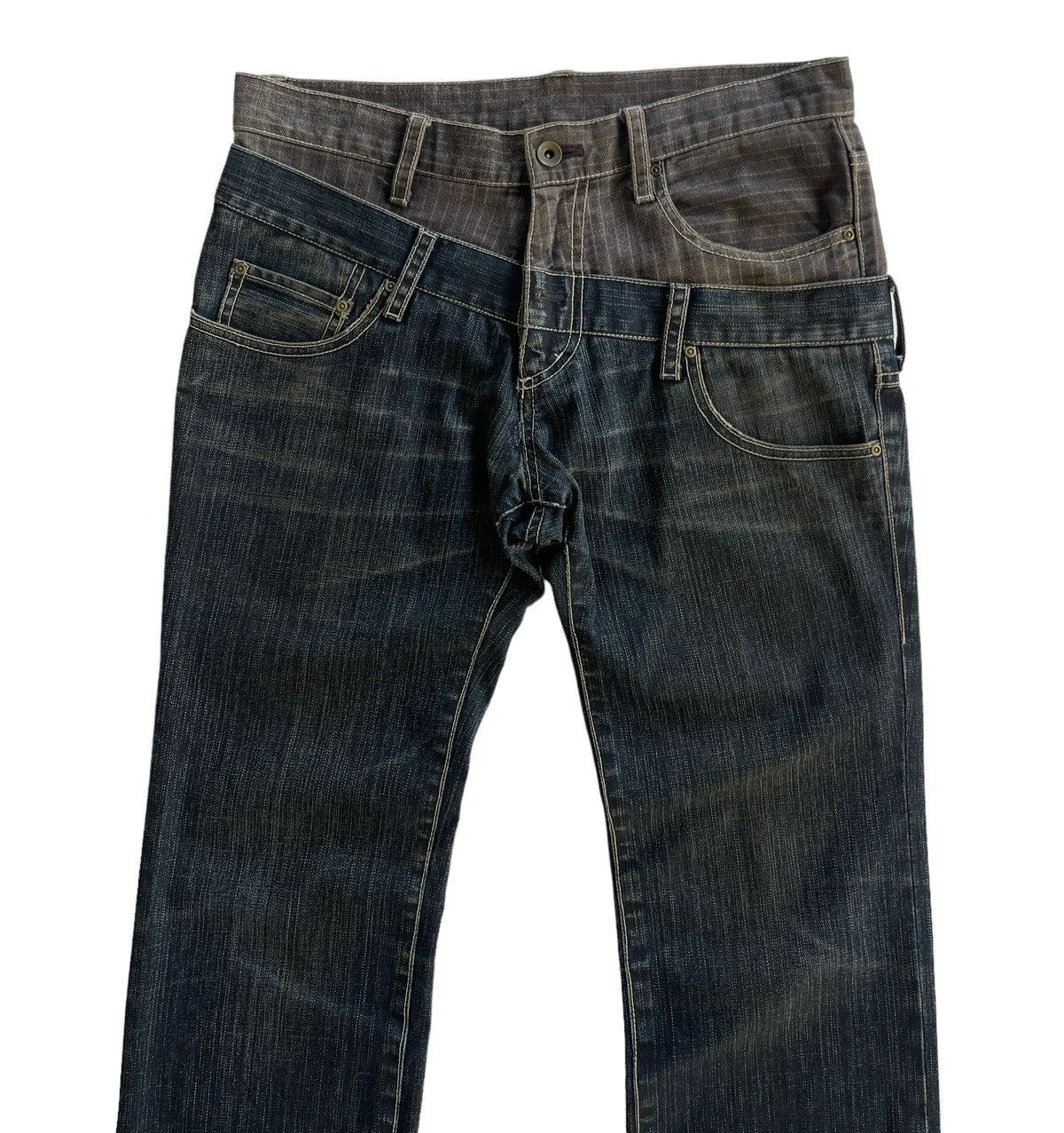 Japanese Brand Crazy Asymmetrical Double Waist Denim Size US 31 - 3 Thumbnail