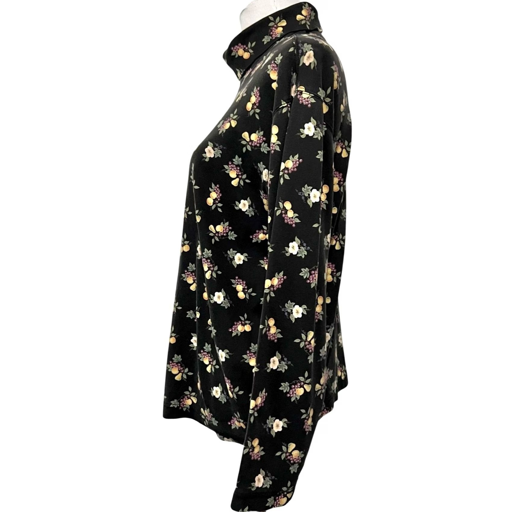 Talbots VINTAGE Talbots Fruit & Floral Pattern Turtleneck Women’s XL Black 100% Cotton Blouse Size XL / US 12-14 / IT 48-50 - 5 Thumbnail