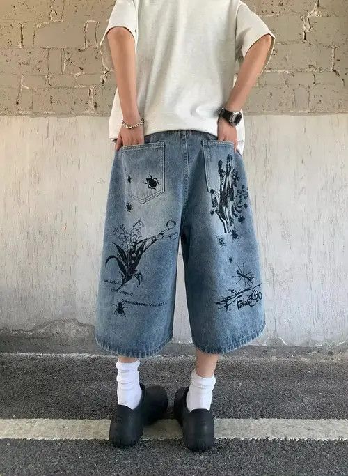 Japanese Brand Mizuho x Reiko graffiti insect pattern baggy denim shorts Size US 32 / EU 48 - 4 Thumbnail