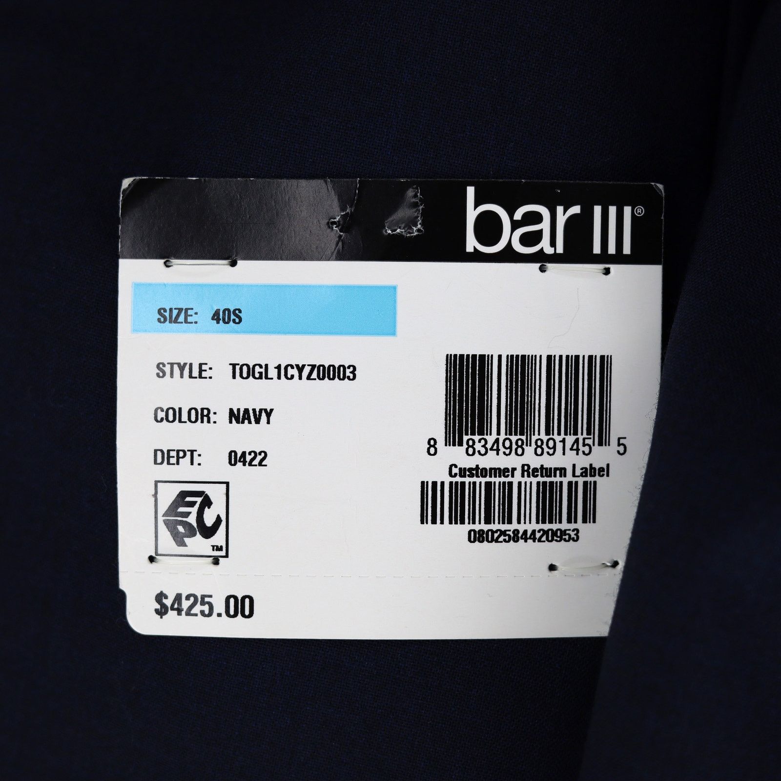 Bar III Bar III Men's Navy Wool-Blend Skinny Fit Suit Jacket 40S Size 40S - 7 Thumbnail