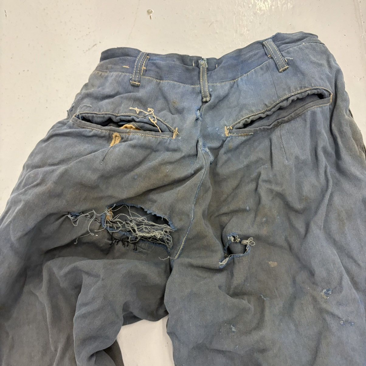 Other Vintage 50s Blue Wool Gabardine Distressed Trousers 22x25 Size 22" - 4 Thumbnail