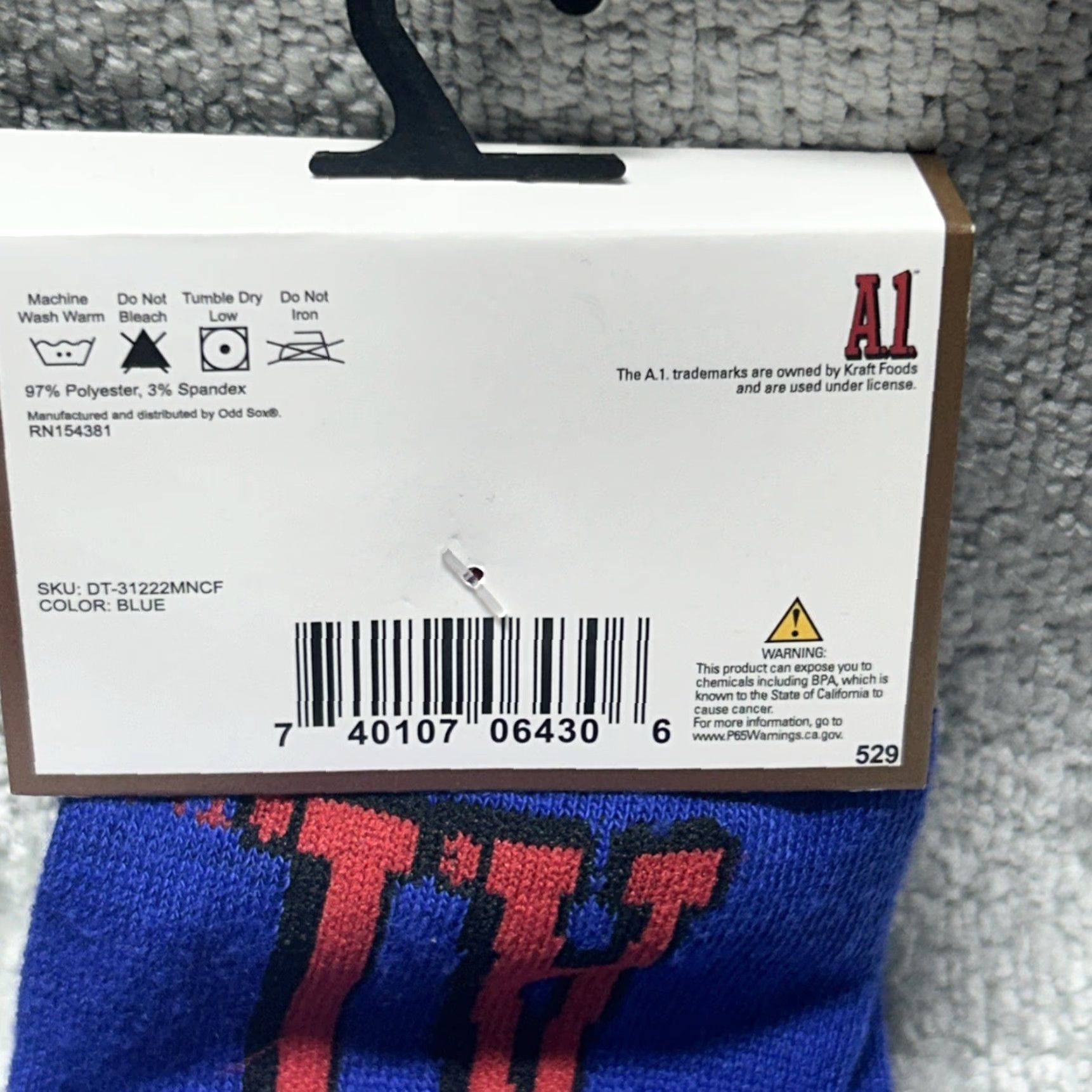 Vintage A1 STEAK SAUCE Mens Crew Socks 1 Pair Size 6-12 Blue New Size ONE SIZE - 3 Thumbnail