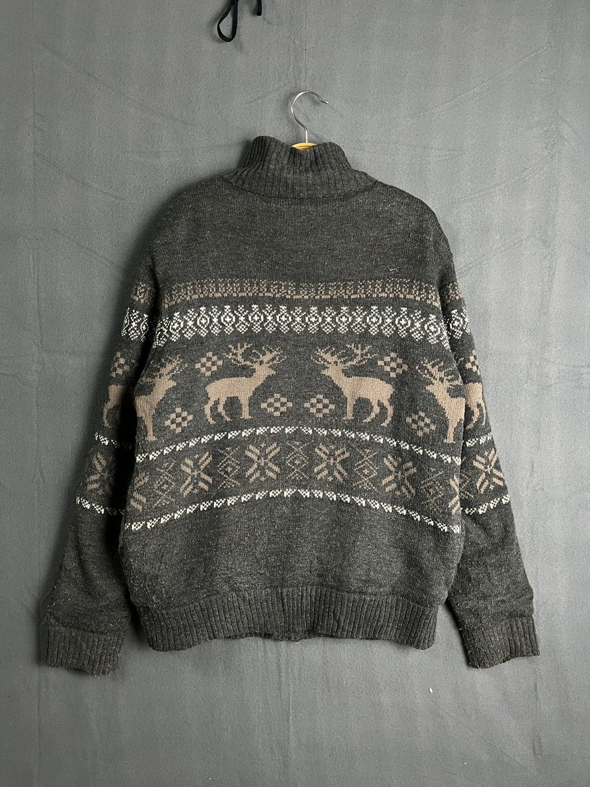Aran Isles Knitwear × Homespun Knitwear × Vintage KNIT ZIP UP SWEATER TURTLE NECK MOOSE DESIGN Size US L / EU 52-54 / 3 - 2 Thumbnail