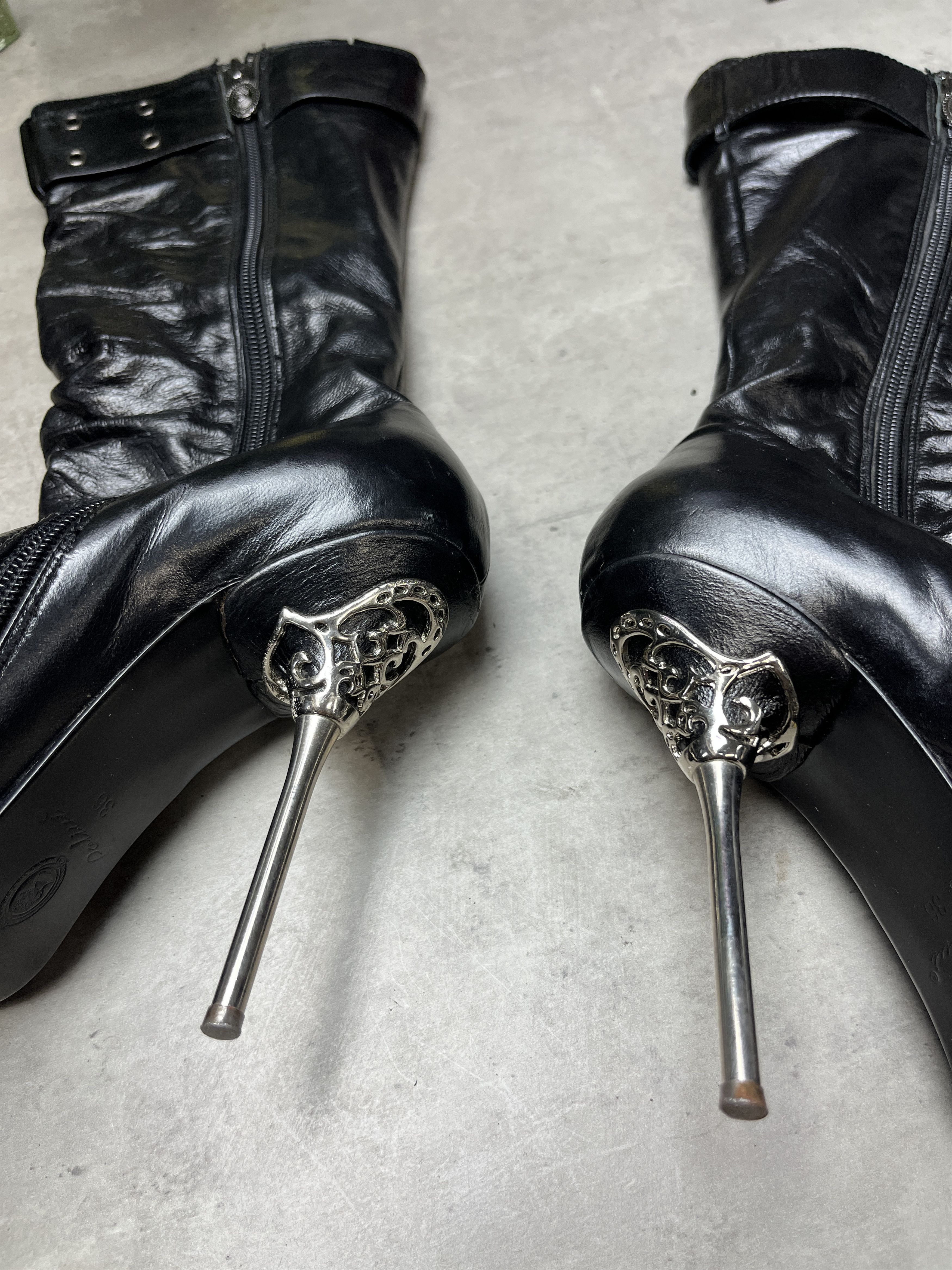 Other 2000s POLLINI STUDDED SLOUCHY STILETTO BOOTS - 5115 Size US 5.5 / IT 35.5 - 4 Thumbnail