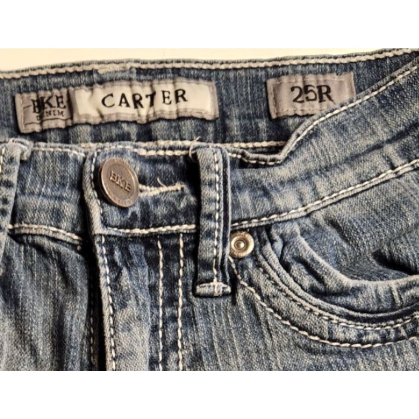BKE BKE Carter Jeans Men's 25R (25Wx29L) Med Wash Straight Leg Blue Denim Buckle Logo 5-Pocket Fall Spring Summer Winter Mens Regular Type: Jeans Size US 26 / EU 42 - 5 Thumbnail