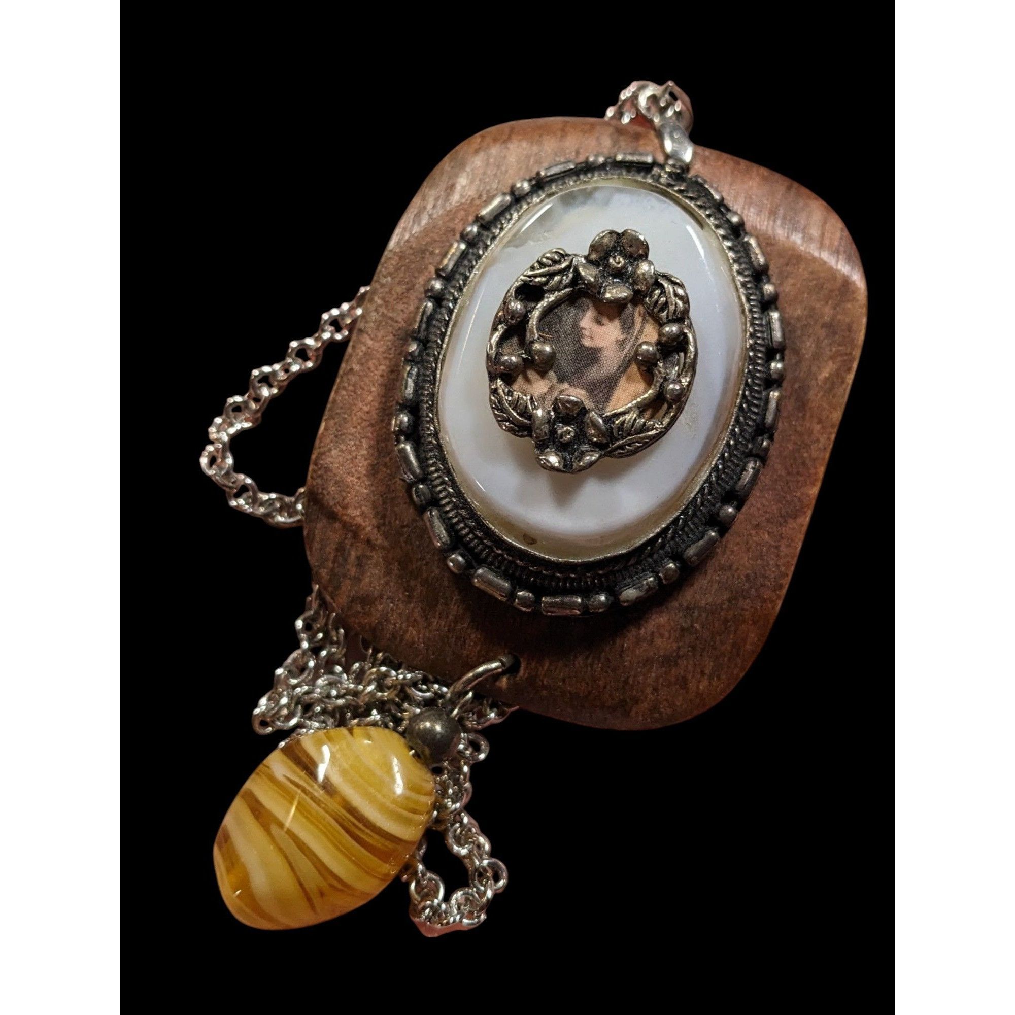 Handmade Vintage Handmade Victorian Mixed Media Pendant Necklace Size ONE SIZE - 3 Thumbnail