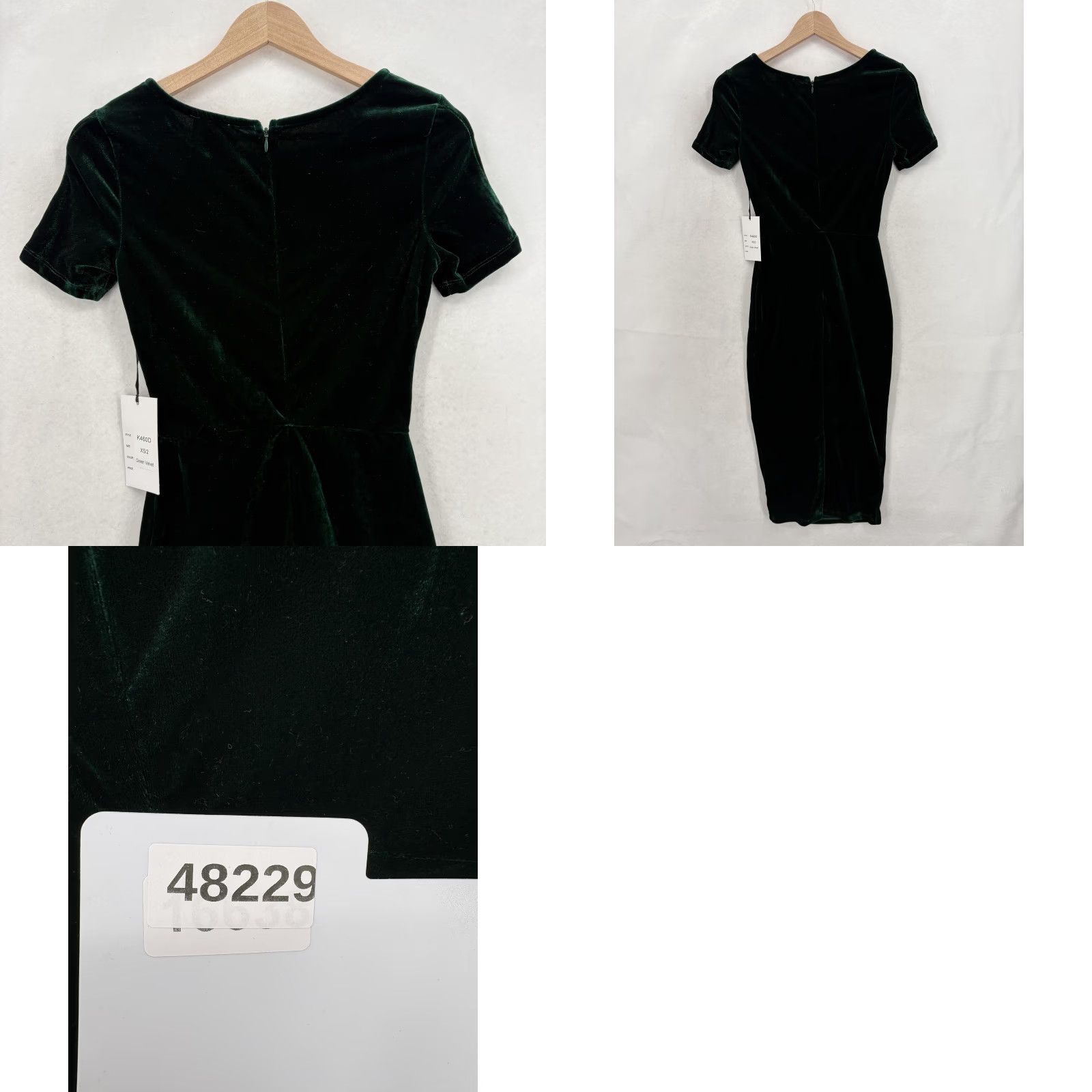 Vintage UniqueVintage Dress Womens XS/2 Green Velvet Short Sleeve Midi Pencil Party NWT Size 26" / US 2 / IT 38 - 9 Thumbnail
