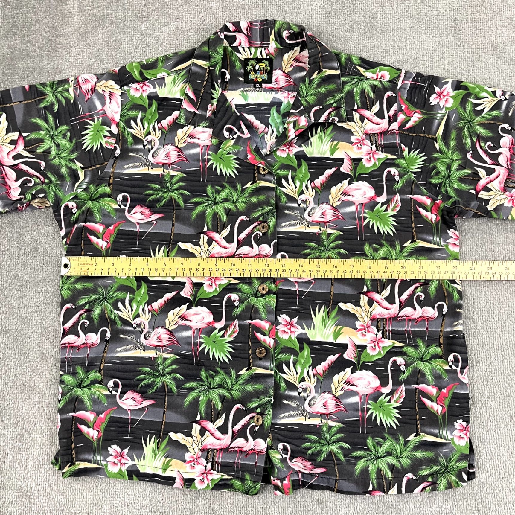 Vintage VINTAGE BENNYS Shirt Womens XL Gray Flamingo Hawaiian Button Up Short Sleeve Made in USA Size M / US 6-8 / IT 42-44 - 5 Thumbnail
