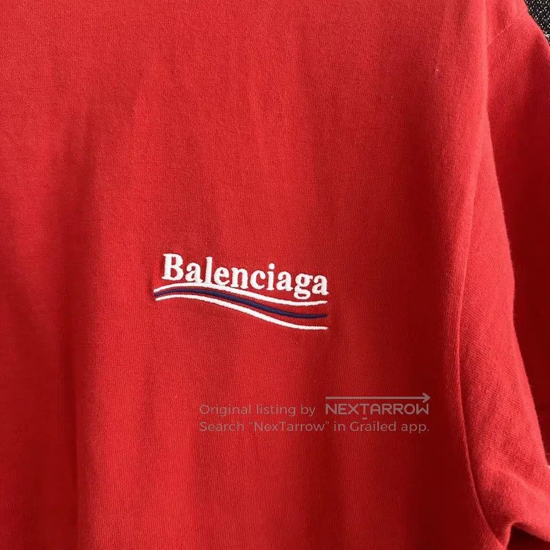 Balenciaga Balenciaga Red Wave Embroidered Distressed T-Shirt Size US XS / EU 42 / 0 - 3 Thumbnail