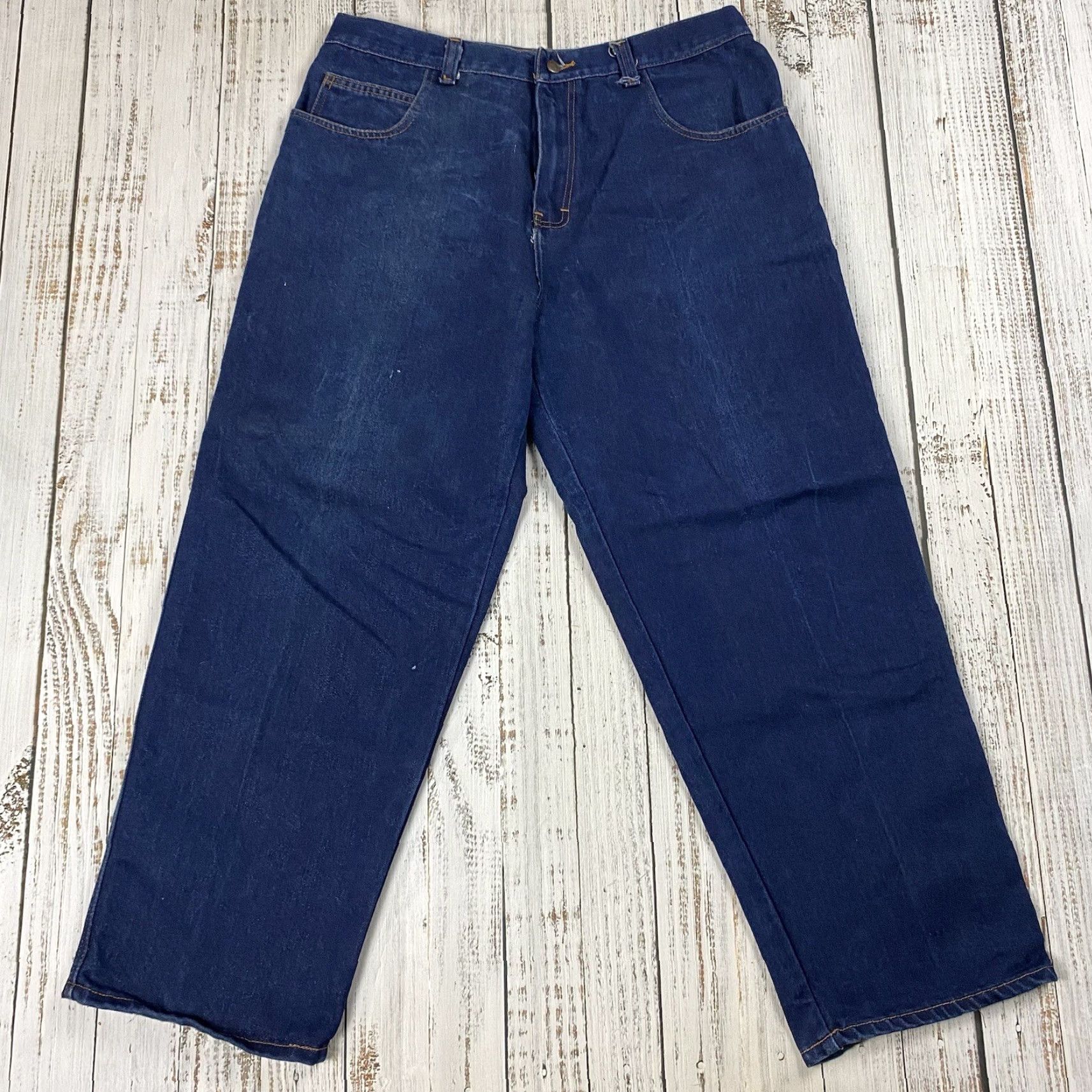 Vintage VINTAGE 90s HIP HOP CARPENTER PANTS Baggy Workwear Men’s 37x30 Dark Wash Blue Size US 37 - 3 Thumbnail