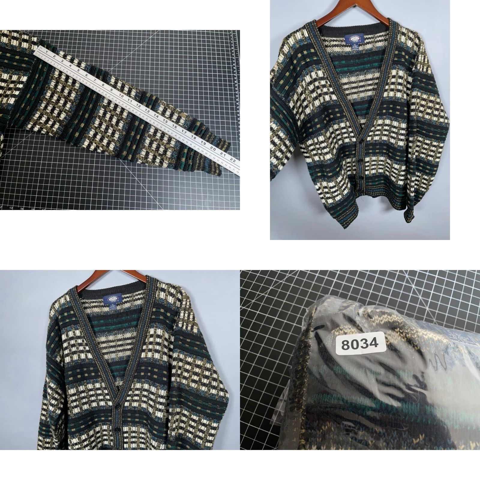 Vintage VINTAGE Textured Check Pattern Cardigan Sweater Mens Large Black Green 90s Retro Preppy Size US L / EU 52-54 / 3 - 8 Thumbnail