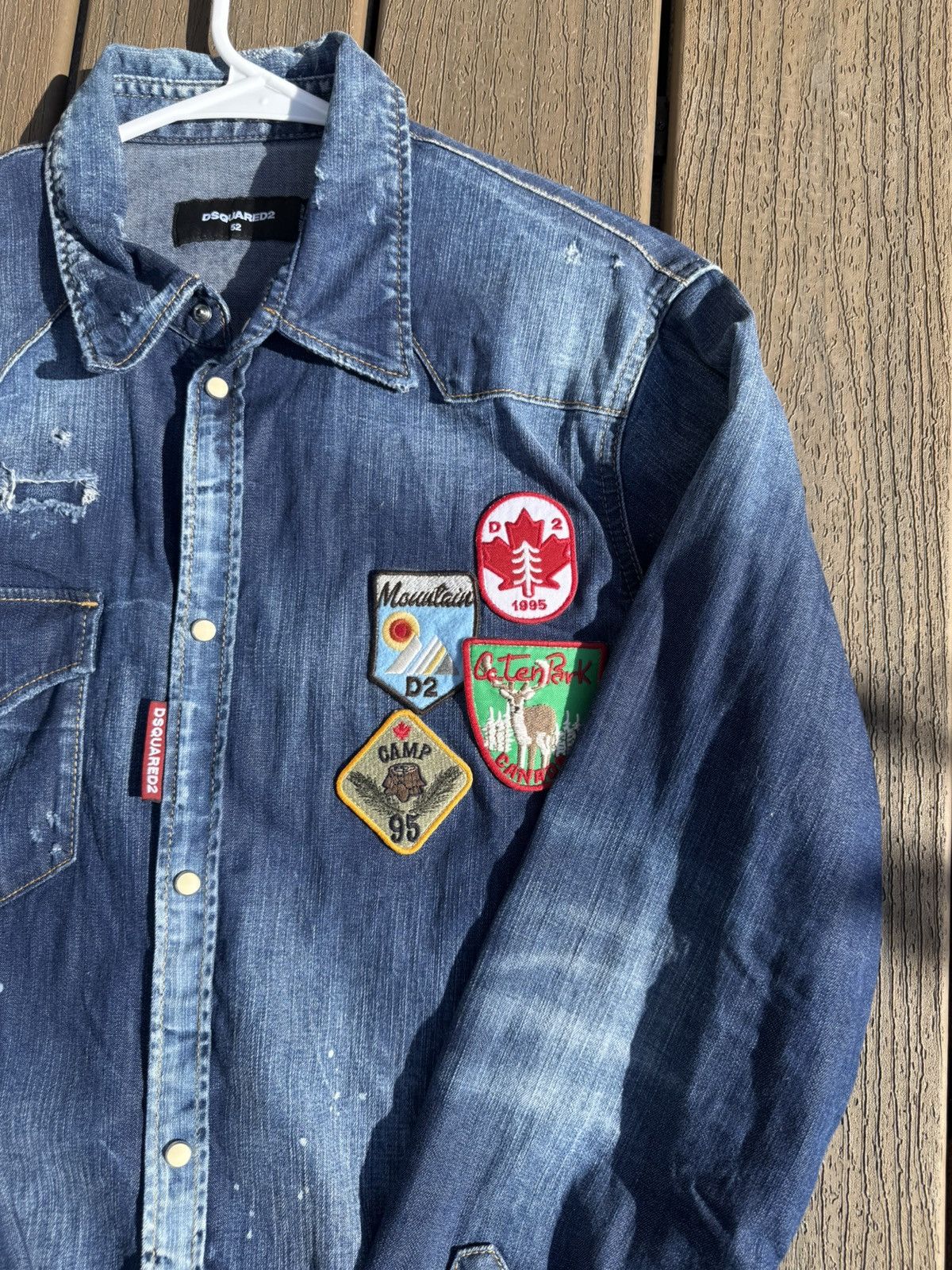 Dsquared2 Dsquared2 Blue Distressed Denim Patch Appliquéd Shirt Size US L / EU 52-54 / 3 - 4 Thumbnail