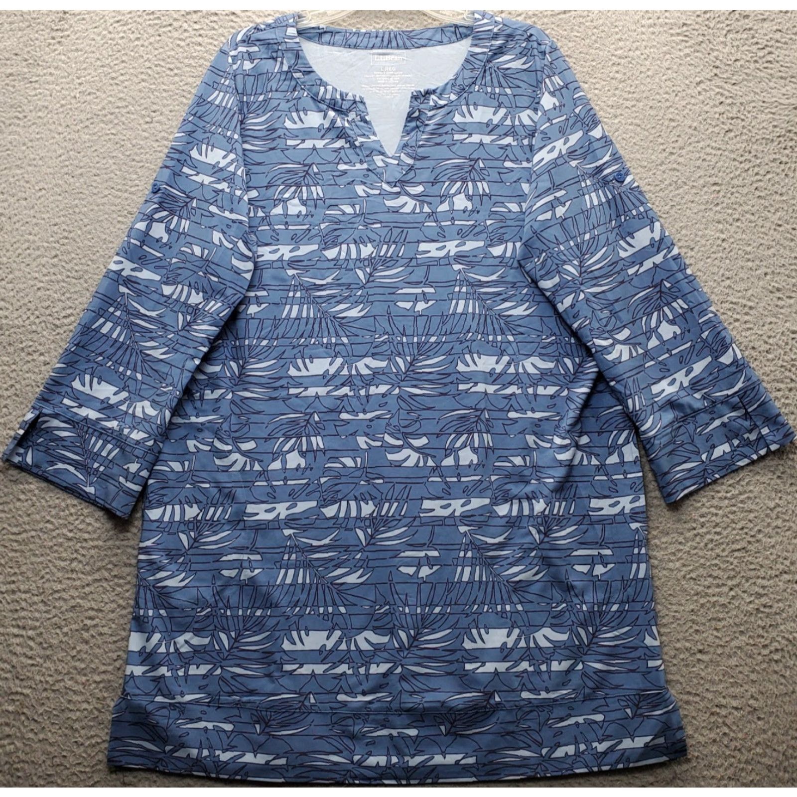 Vintage L.L. Bean Tunic Dress Womens Large Multi Tropical Leaf V Neck Side Slit Midi Dress Size L / US 10 / IT 46 - 2 Thumbnail