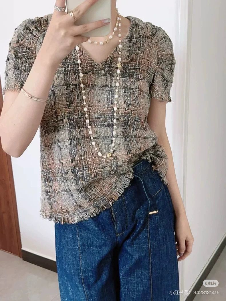 Chanel Chanel Greek series braided tweed V-neck short sleeves 2504 Size XS / US 0-2 / IT 36-38 - 8 Thumbnail