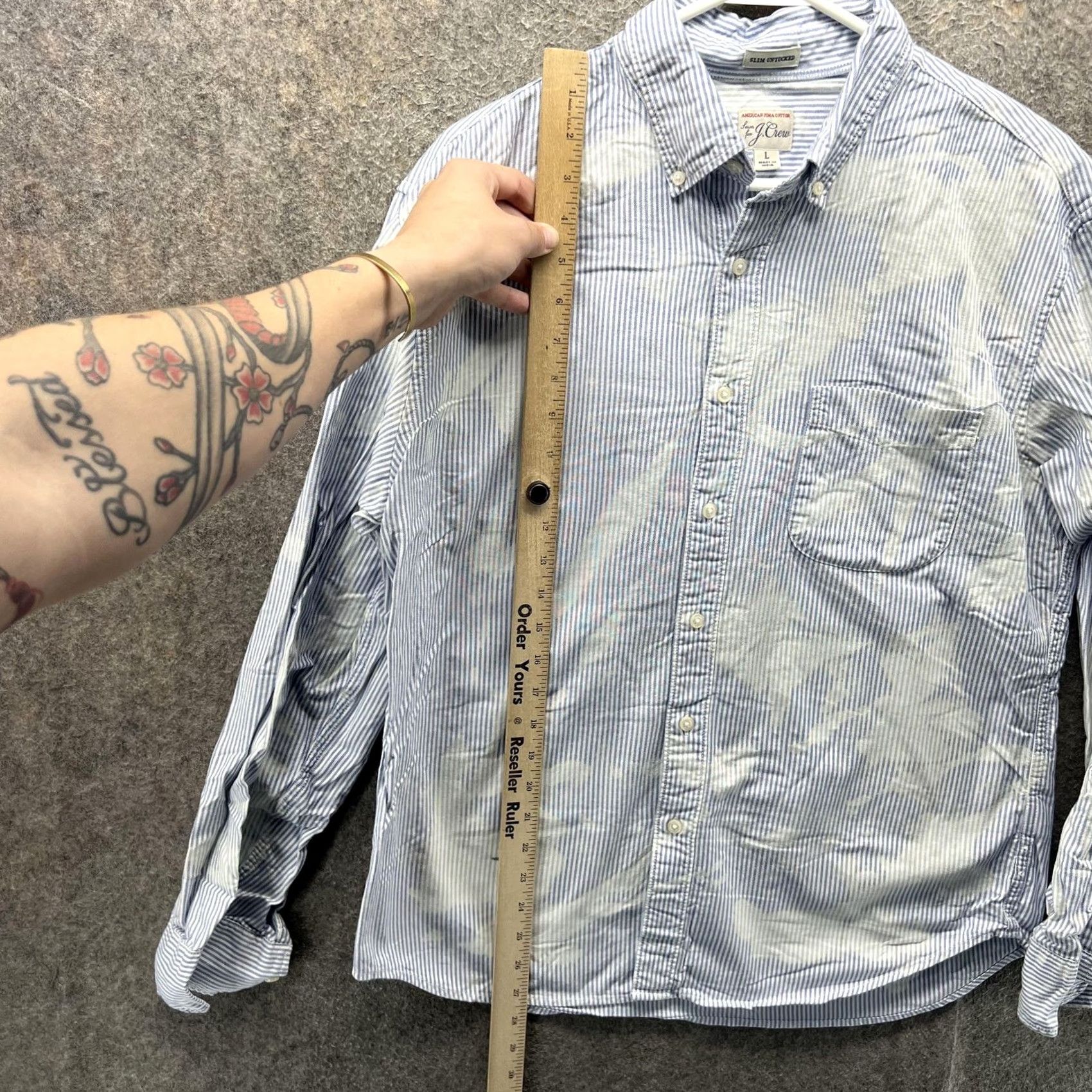 J.Crew J.Crew Shirt Mens Large Blue Stripe Slim Untucked Button Front Long Sleeve Size US L / EU 52-54 / 3 - 5 Thumbnail
