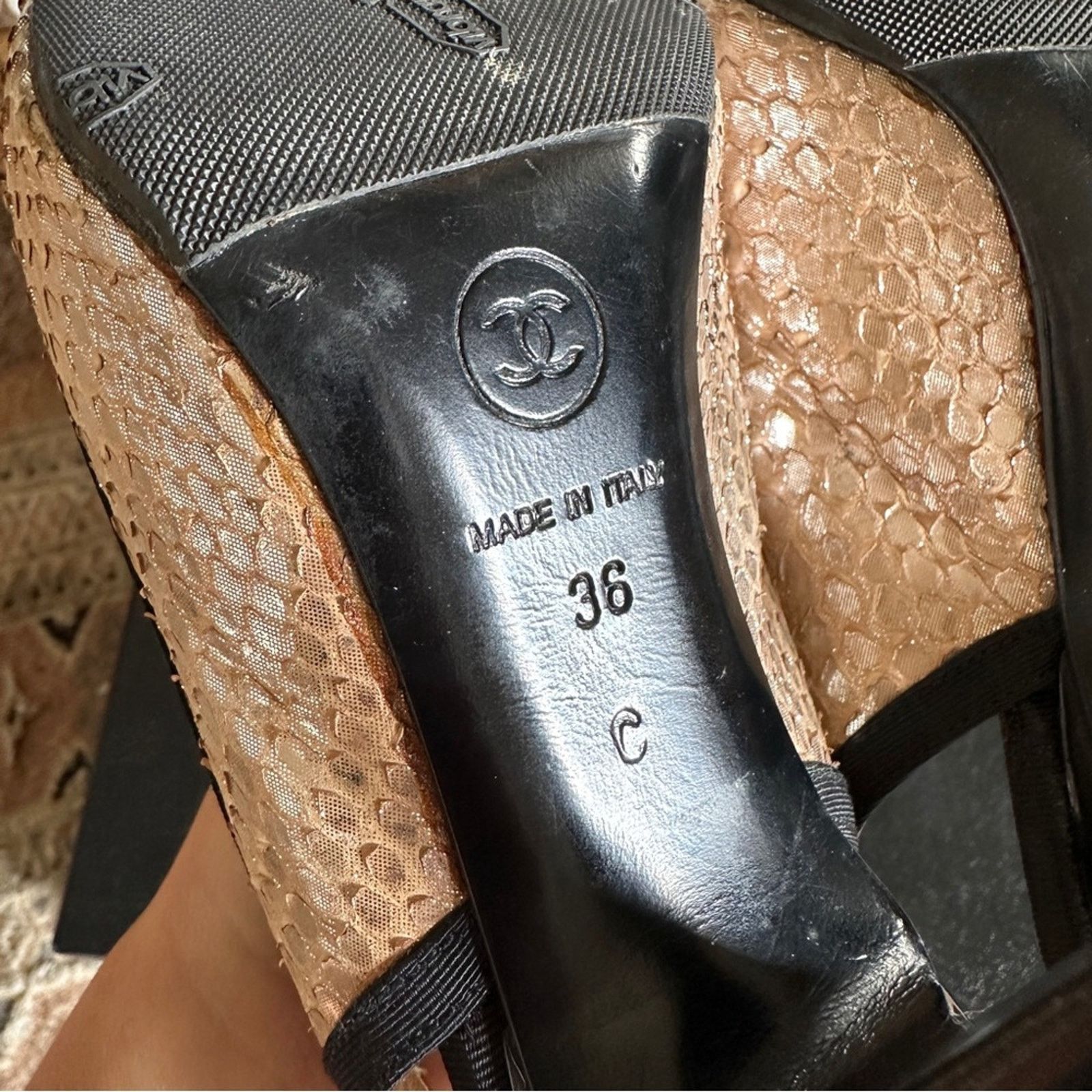 Chanel CHANEL Canvas Python Leather Bow Slingback Pump Sz. 36 Size US 6 / IT 36 - 13 Thumbnail