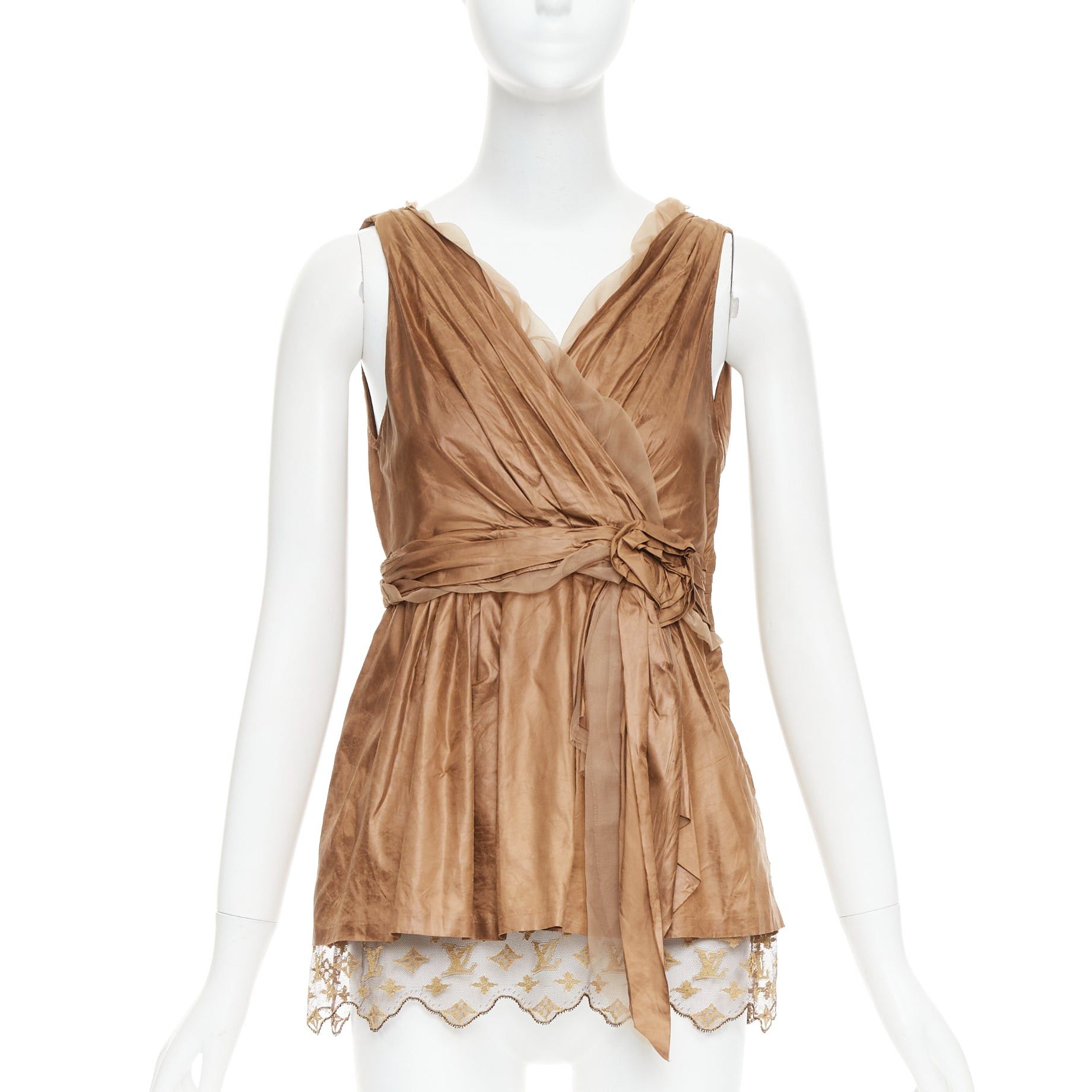 Louis Vuitton LOUIS VUITTON Marc Jacobs bronze monogram silk lace rosette wrap top FR38 M Size M / US 6-8 / IT 42-44 - 1 Thumbnail