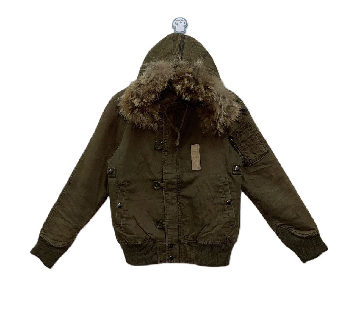 image of Beams Plus x Hysteric Glamour Beamsboy Fur Hoodie Jacket in Green Brown (Size Small)