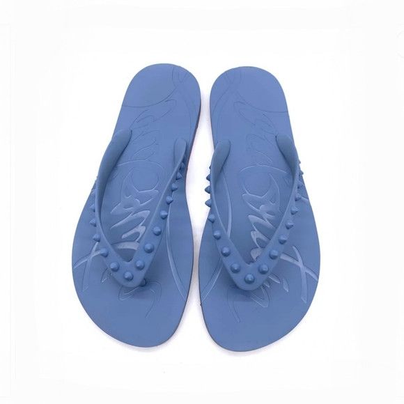Christian Louboutin Super Loubi studded rubber flip flops in blue Size US 11 / EU 44 - 1 Thumbnail
