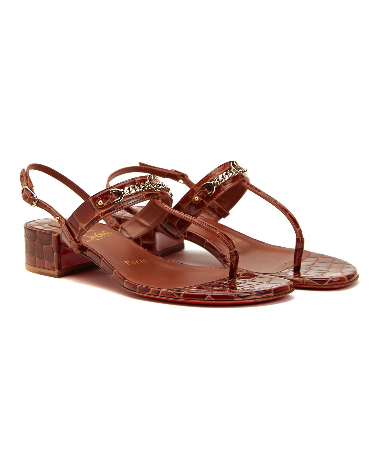 Christian Louboutin CHRISTIAN LOUBOUTIN MJ Thong brown croc embossed sandals 38 Size US 8 / IT 38 - 1 Thumbnail
