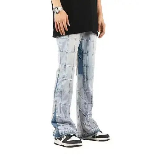 Homemade × Japanese Brand × Jean Blue Plaid Stacked Denim Jeans Size US 32 / EU 48 - 2 Thumbnail