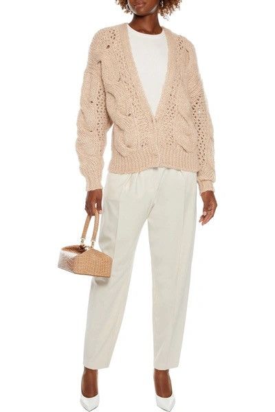 Designer × Iro Iro Besty Cable Knit Cardigan in Beige Size L / US 10 / IT 46 - 3 Thumbnail