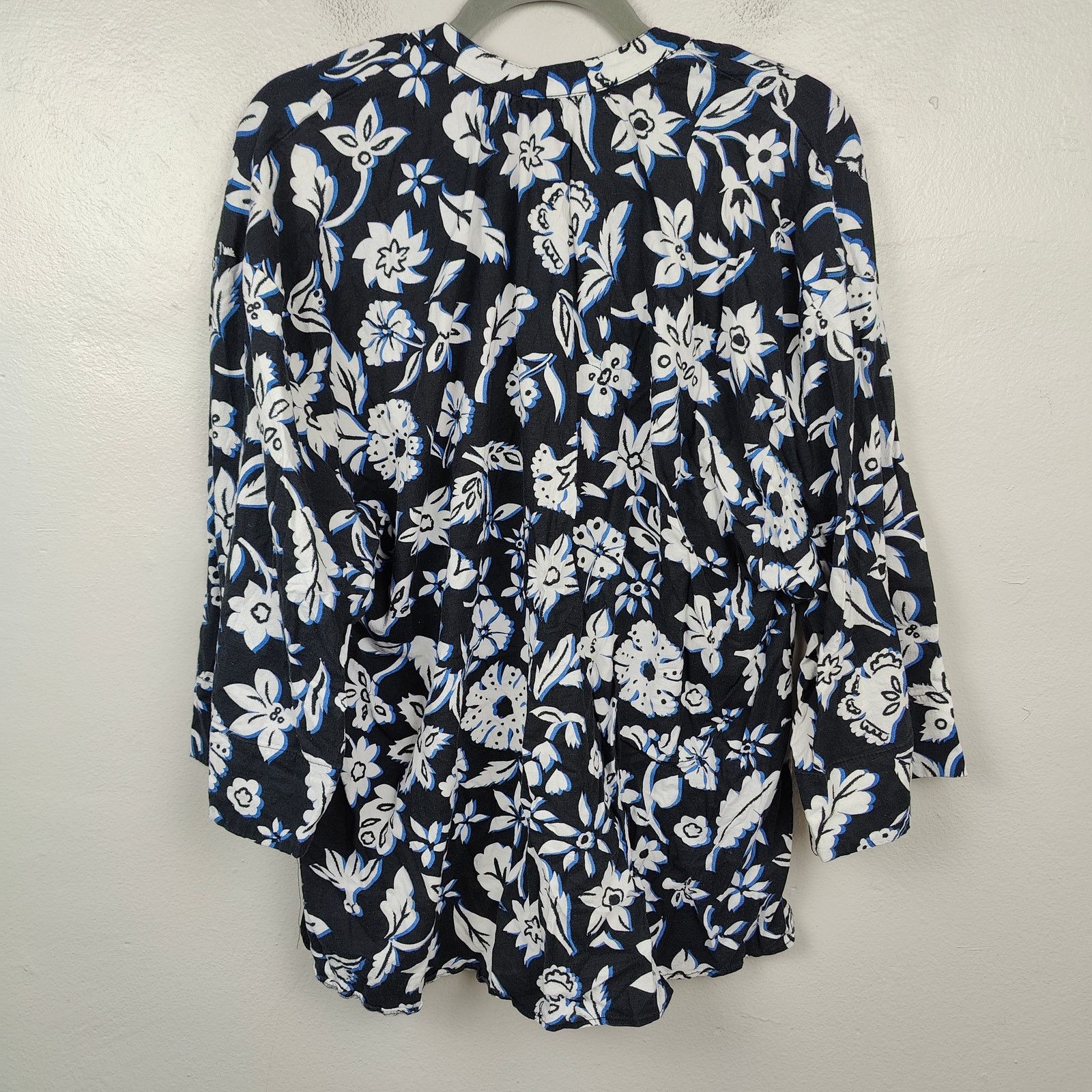 Zara Zara Top Womens XL Black White Floral Linen Viscose Blouse Size XL / US 12-14 / IT 48-50 - 3 Thumbnail