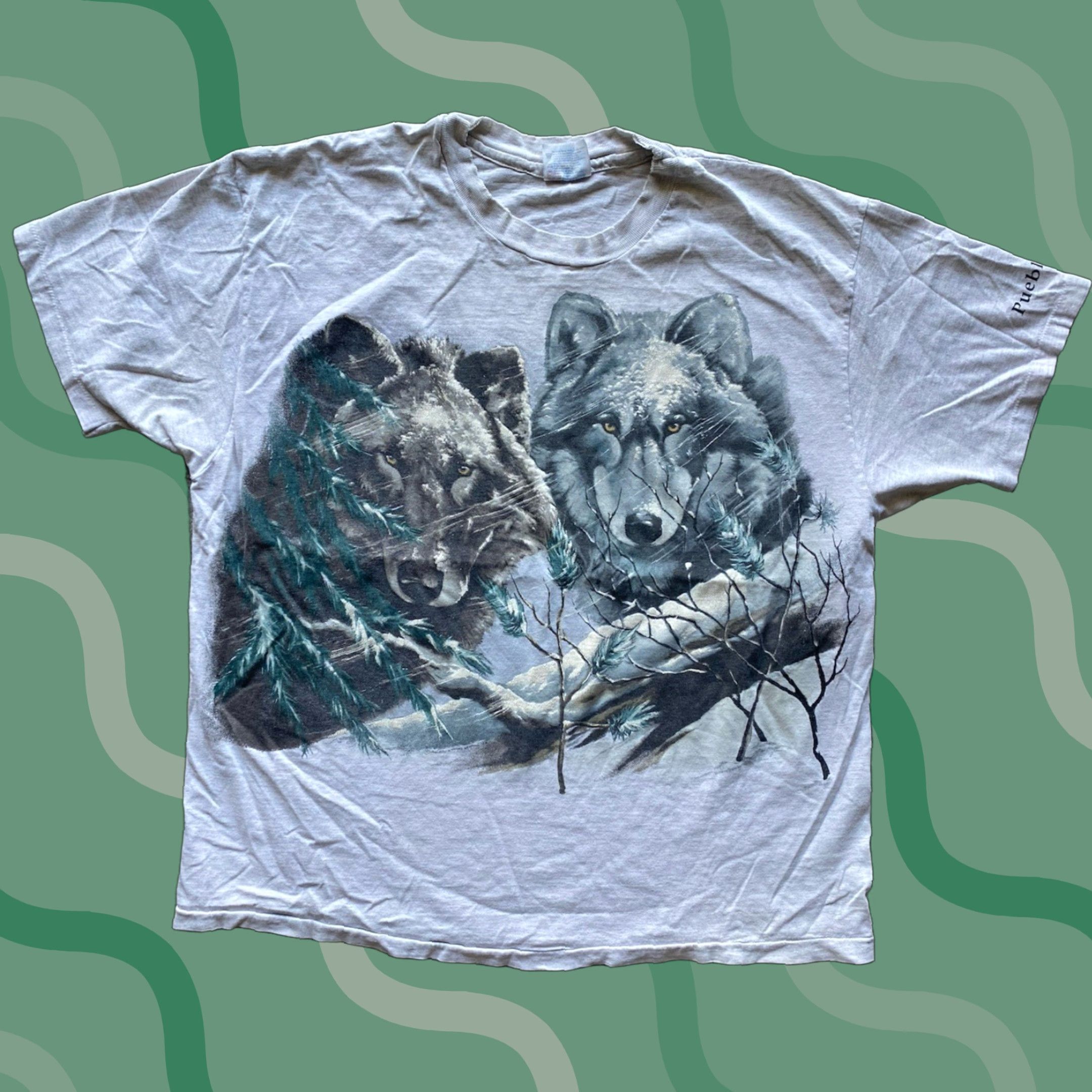 Hanes VINTAGE Hanes Beefy-T T-Shirt Men XL Gray Nature Wolf AOP Short Sleeve 90s Mens Size US XL / EU 56 / 4 - 1 Thumbnail
