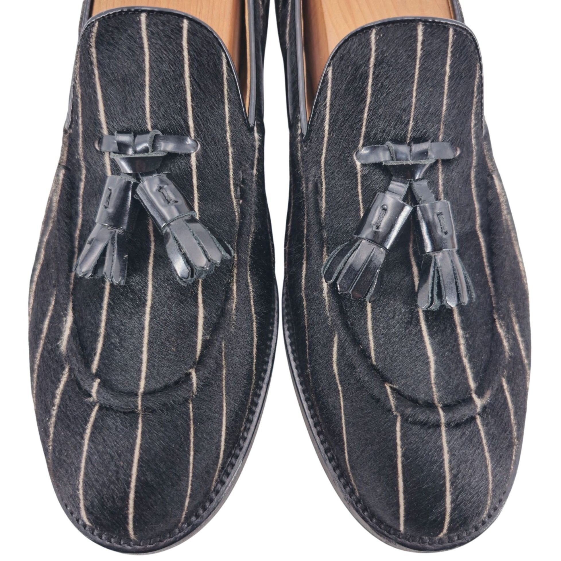 Fratelli Rosetti Italy Striped Black White Suede Loafers 7