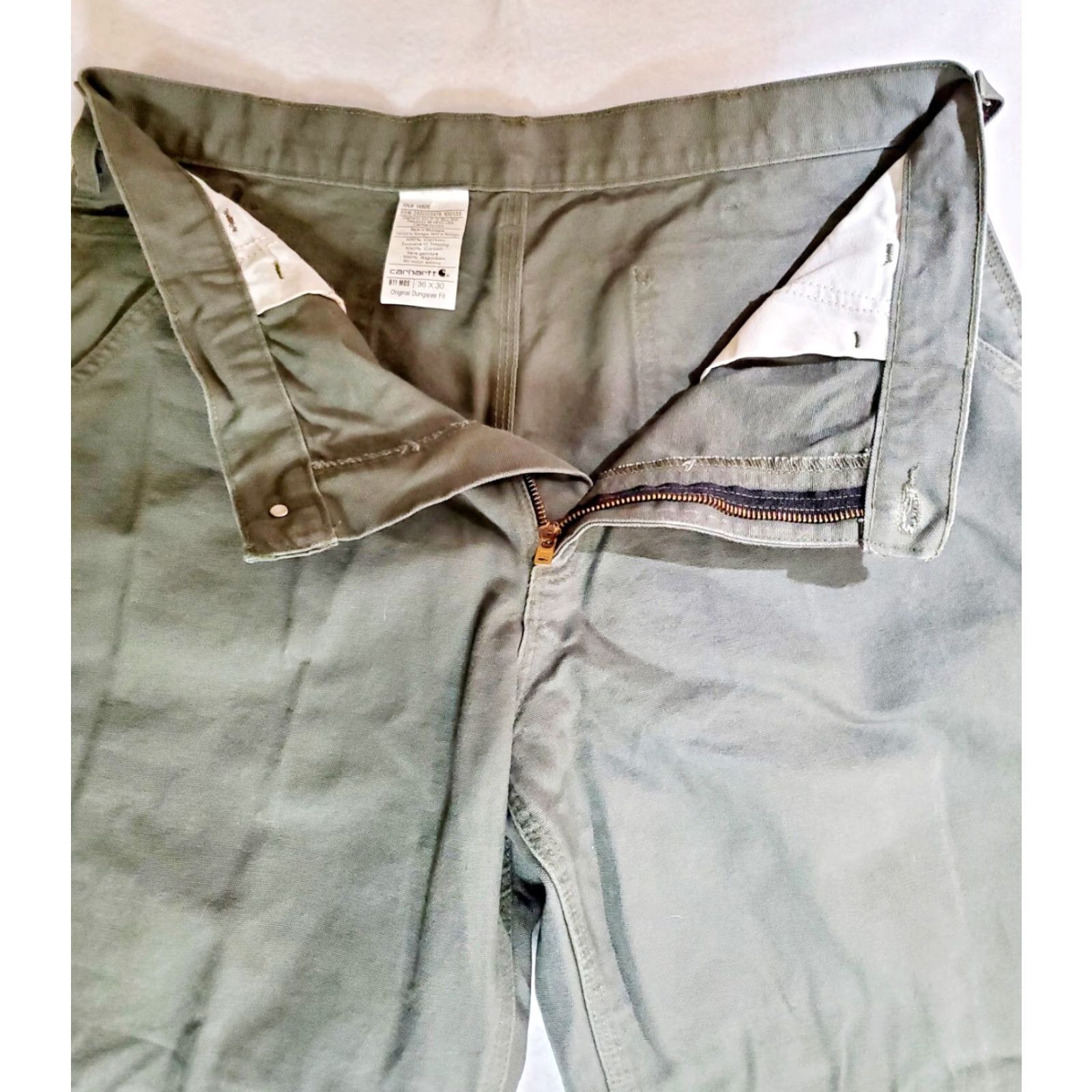 Carhartt Carhartt Original Pants Mens 36 x 30 Flat Front Cotton Dungaree Pocket Logo Gray Green 5-Pocket Cargo Logo Belt Loops Straight Size US 36 / EU 52 - 2 Thumbnail