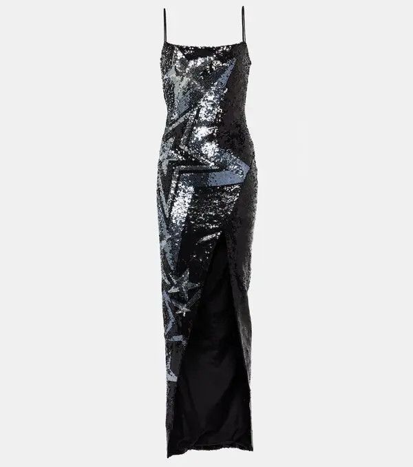 Balmain o1s1wg110825 Sequined Maxi Dress in Black Size L / US 10 / IT 46 - 1 Thumbnail