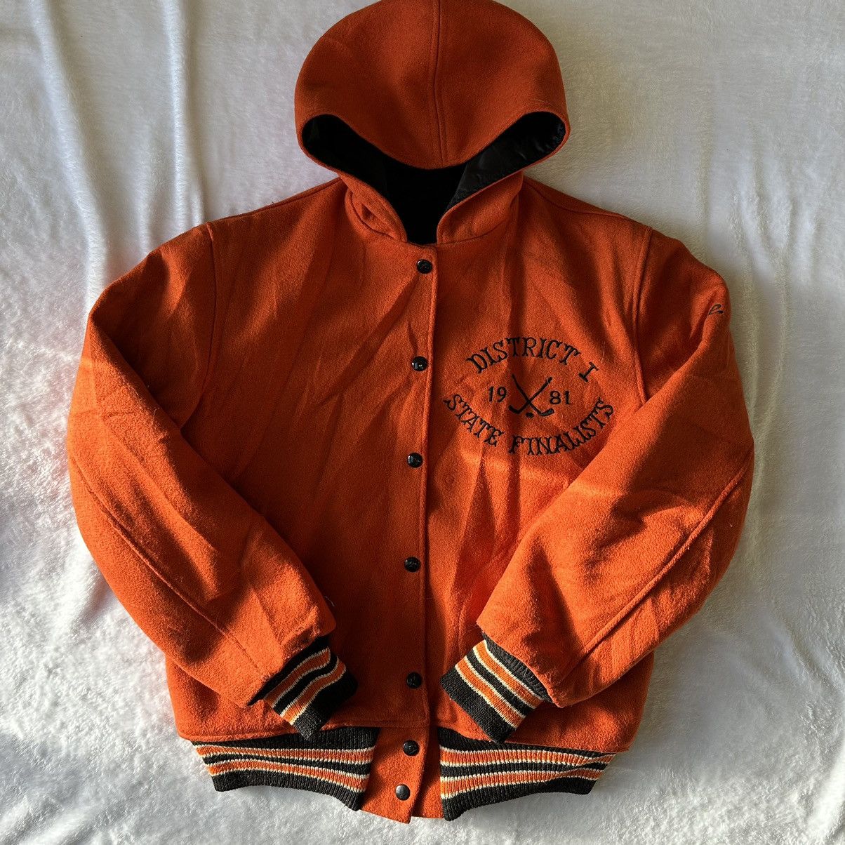 image of Vintage 1981 Youth Field Hockey Championship Wool Jacket in Orange, Men's (Size Small)