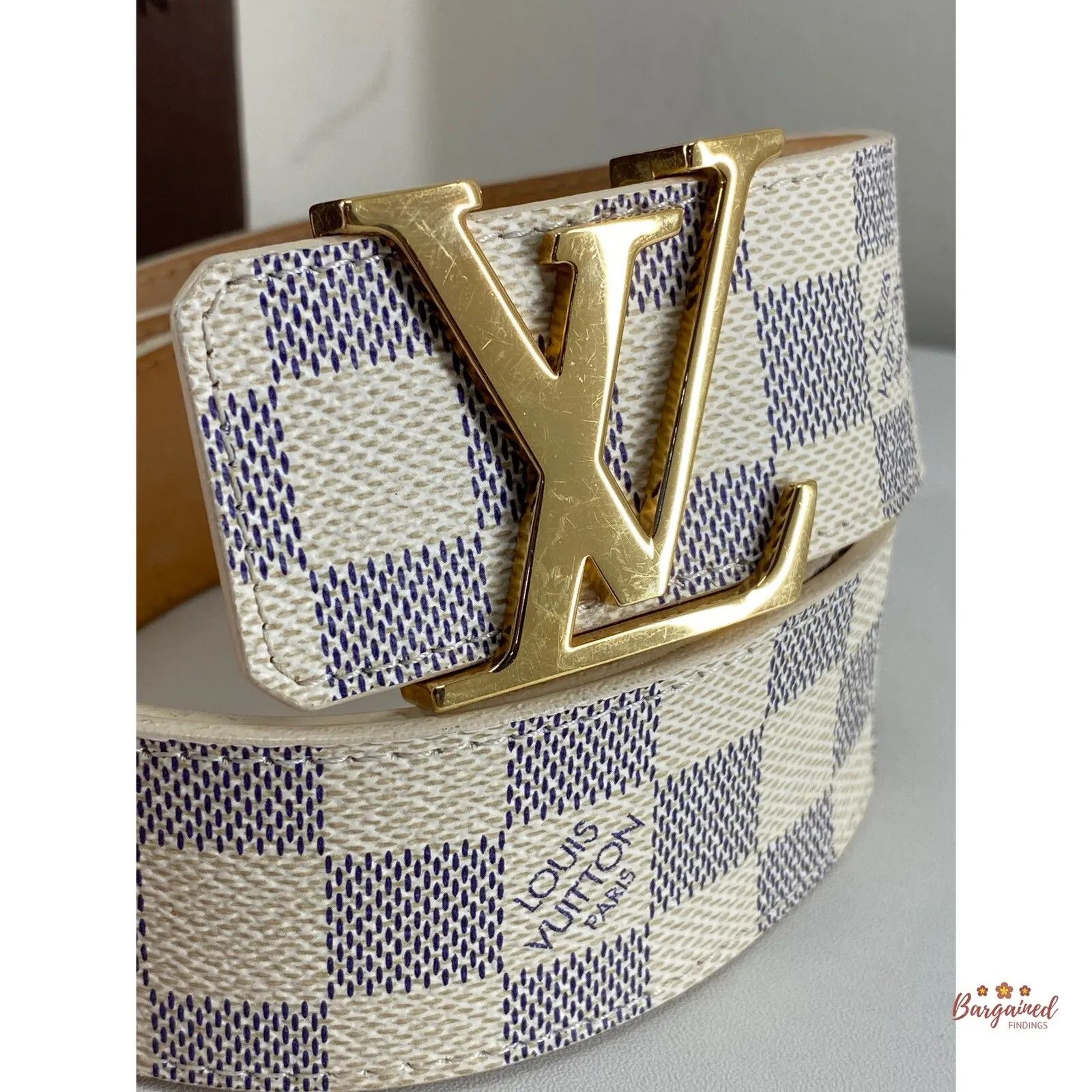 Louis Vuitton Louis Vuitton Damier Azur Canvas Leather Gold LV Initials Size 30 - 10 Thumbnail