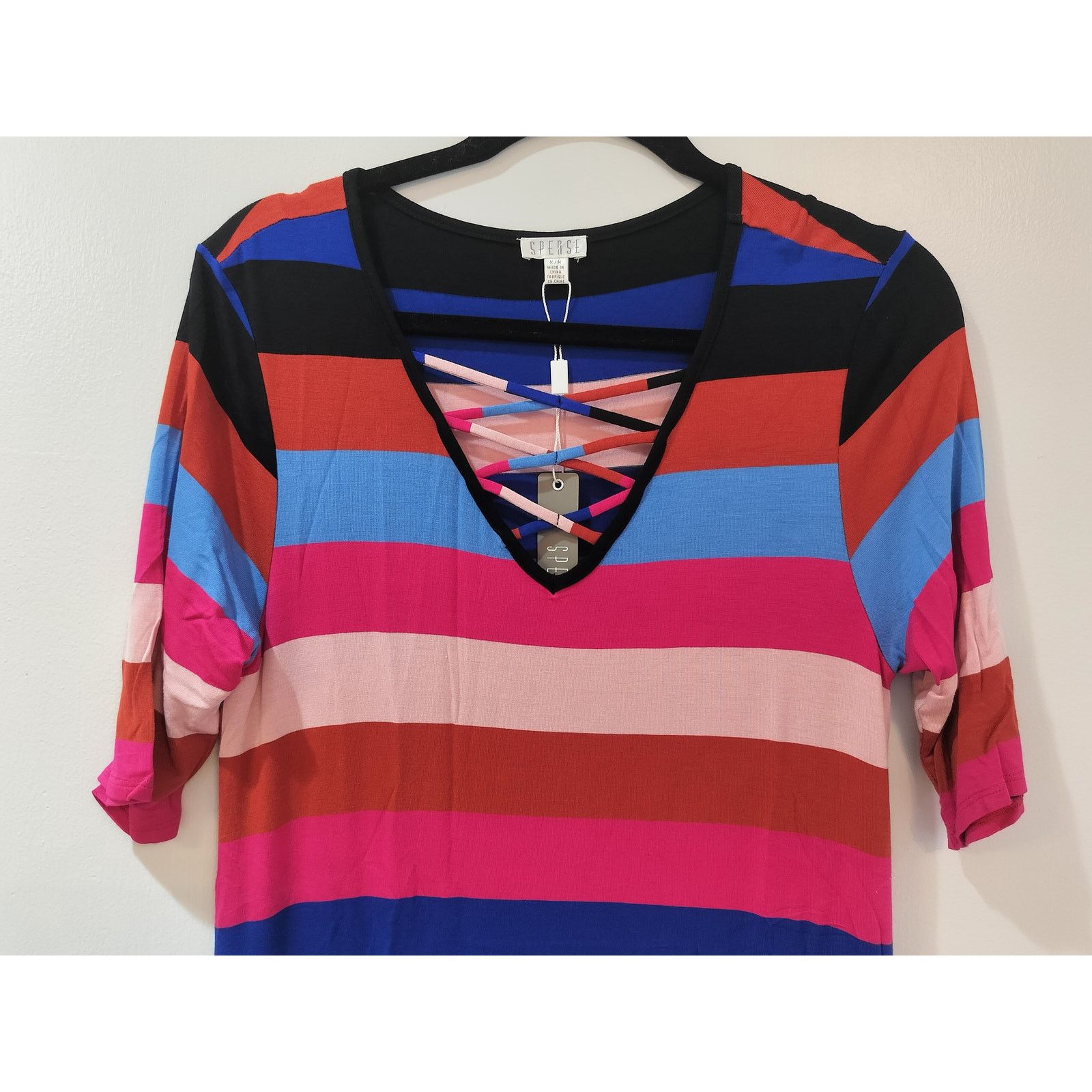 Other Spense Striped Maxi Dress M V Neck Short Sleeve Multicolor Size M / US 6-8 / IT 42-44 - 2 Thumbnail