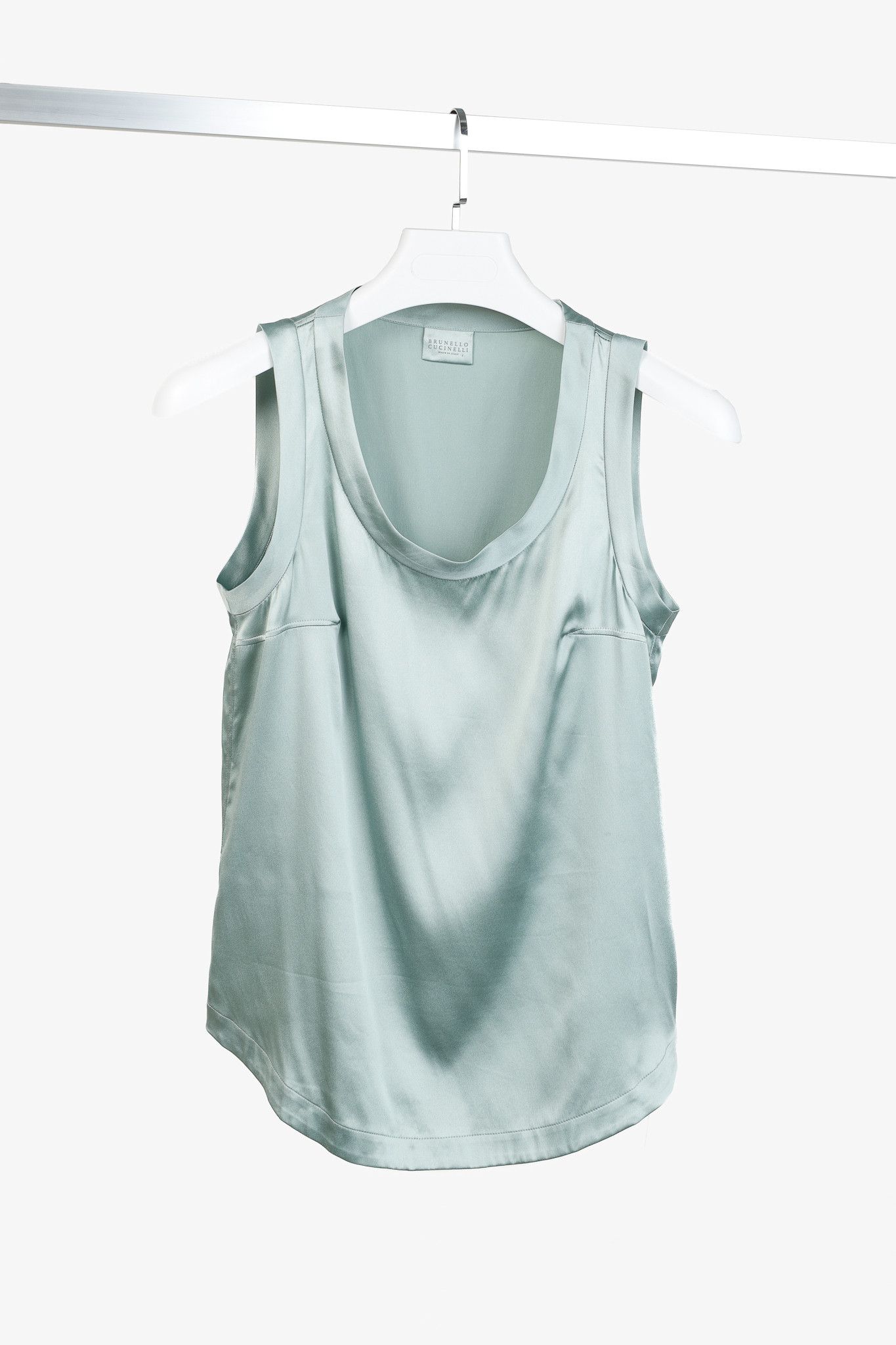 Brunello Cucinelli Brunello Cucinelli Mint Stretch Silk Satin Sleeveless Top Size S / US 4 / IT 40 - 1 Thumbnail
